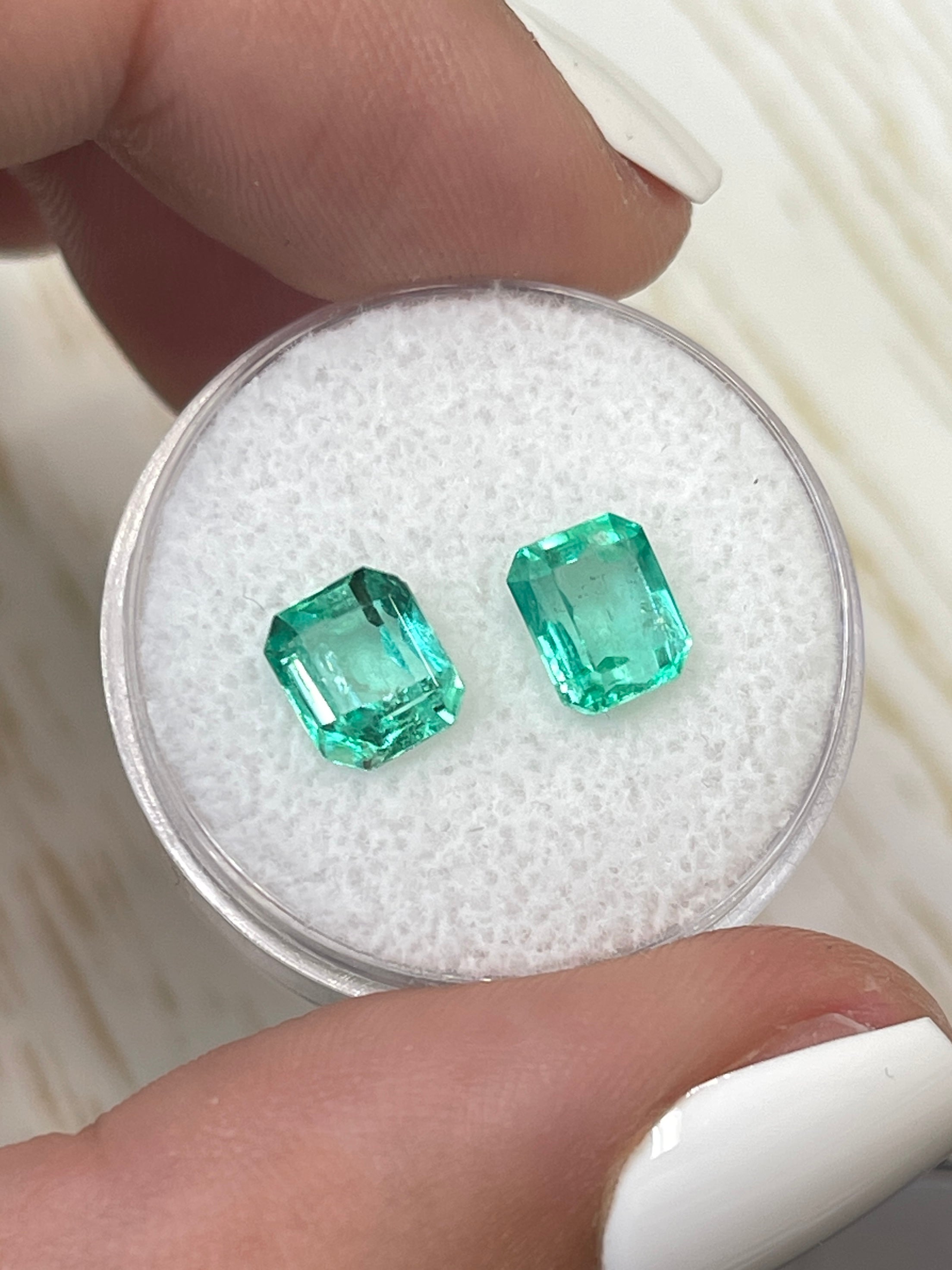 2.67tcw 7x6 Matching Pair Vibrant Green Loose Colombian Emeralds - Emerald Cut Gemstones for Jewelry Making, Engagement Rings & Luxury Gifts