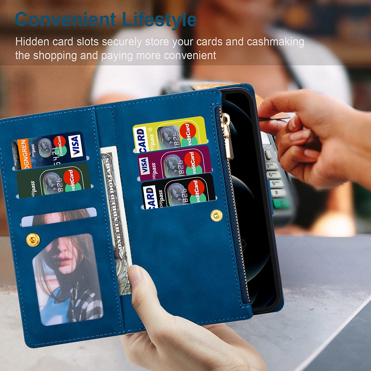 Premium Genuine Leather Magnetic Flip Wallet Case for iPhone 13 (6.1