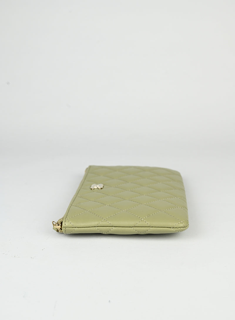 Chanel Green Sage Leather Pochette Bag - Elegant Crossbody Clutch for Women, Perfect for Parties & Evening Events