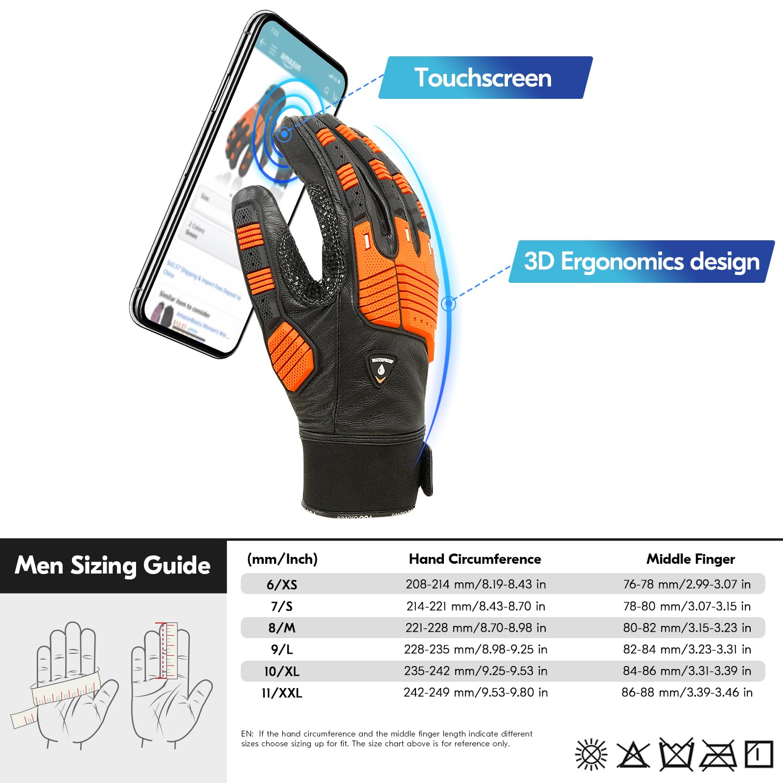 Coldproof Winter Work Leather Gloves -20℃/-4°F, Anti-Vibration Impact Gloves, Water Resistant for Construction & Outdoor Jobs (CA7722FW) - Perfect for Snow Removal, Woodworking & Heavy Duty Tasks