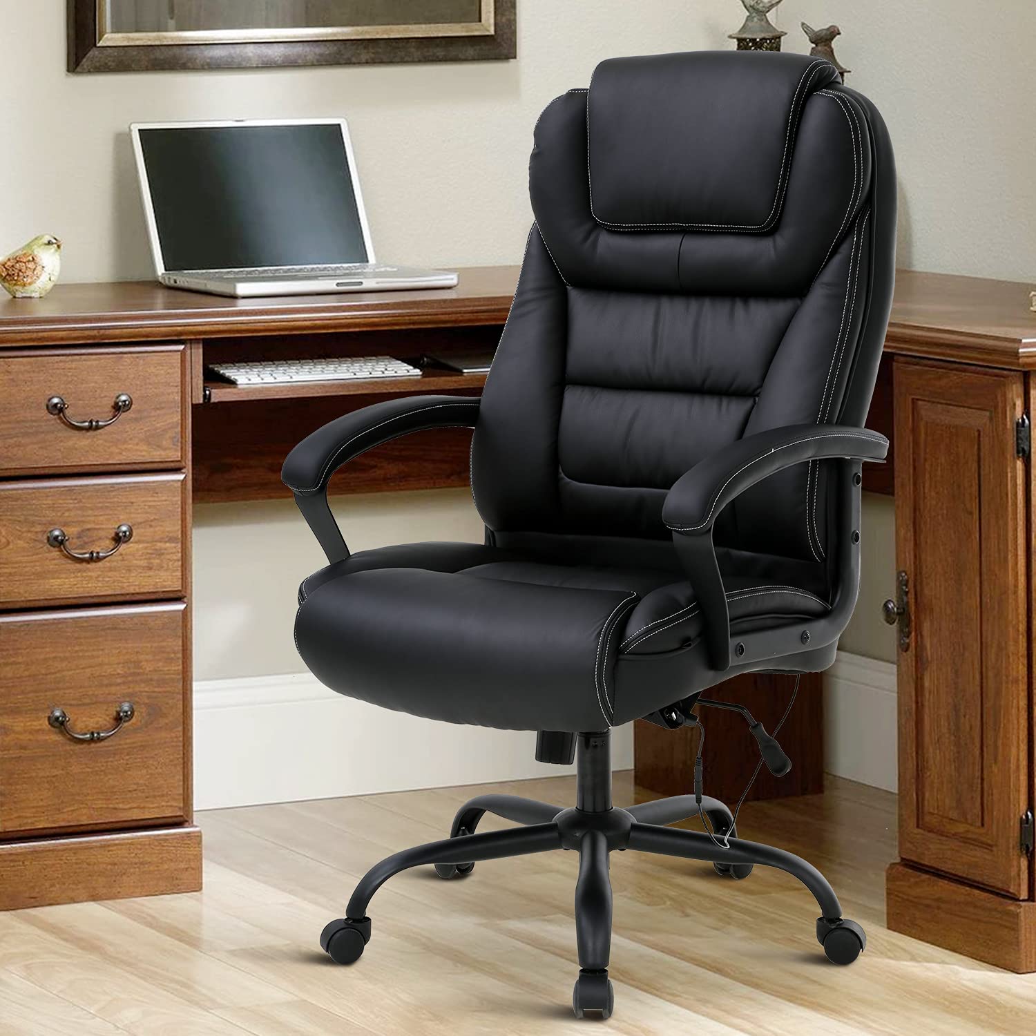 Big and Tall Executive Office Chair 500lb Capacity - Heavy Duty PU Leather High Back Desk Chair with 360° Swivel Wheels & Thick Sponge for Computer Work - Perfect for Home Office, Gaming, and Professional Workspaces