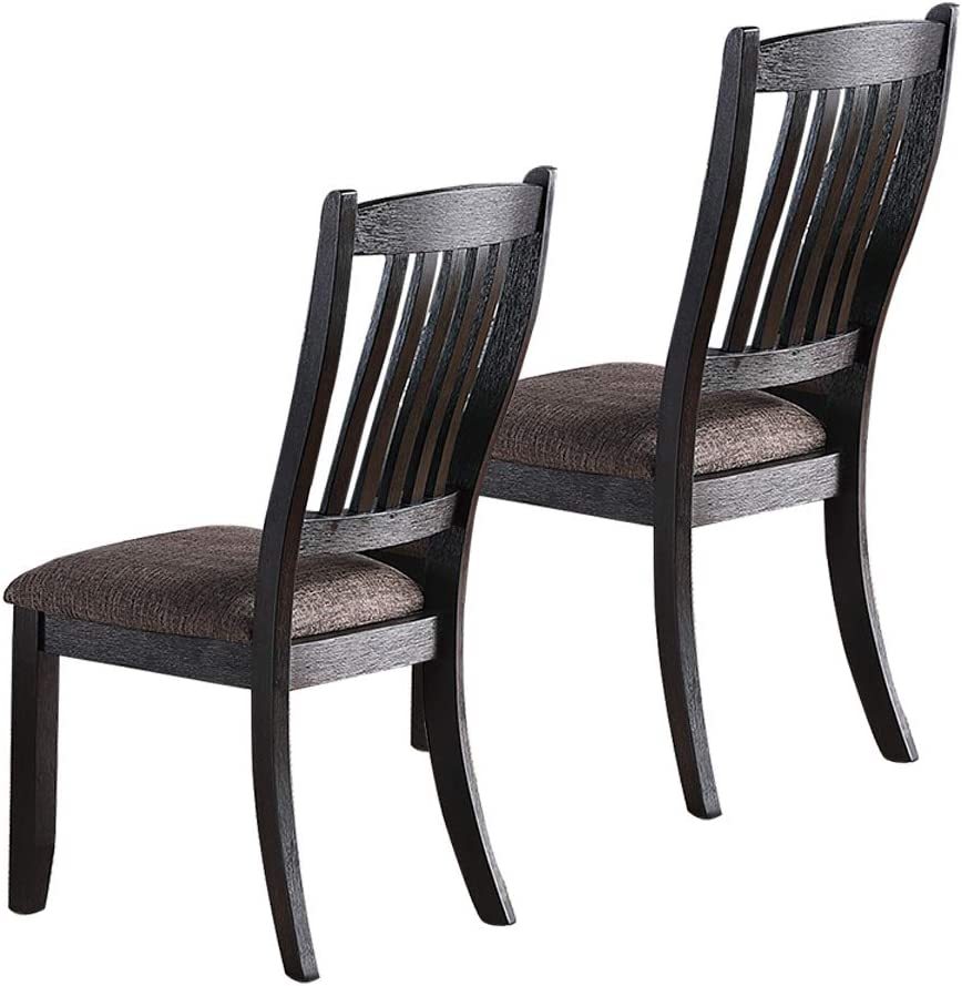 Dark Coffee Classic Wood Kitchen Dining Room Set of 2 Side Chairs with Fabric Upholstered Seat - Unique Design Backrest for Home, Restaurant, or Cafe Use