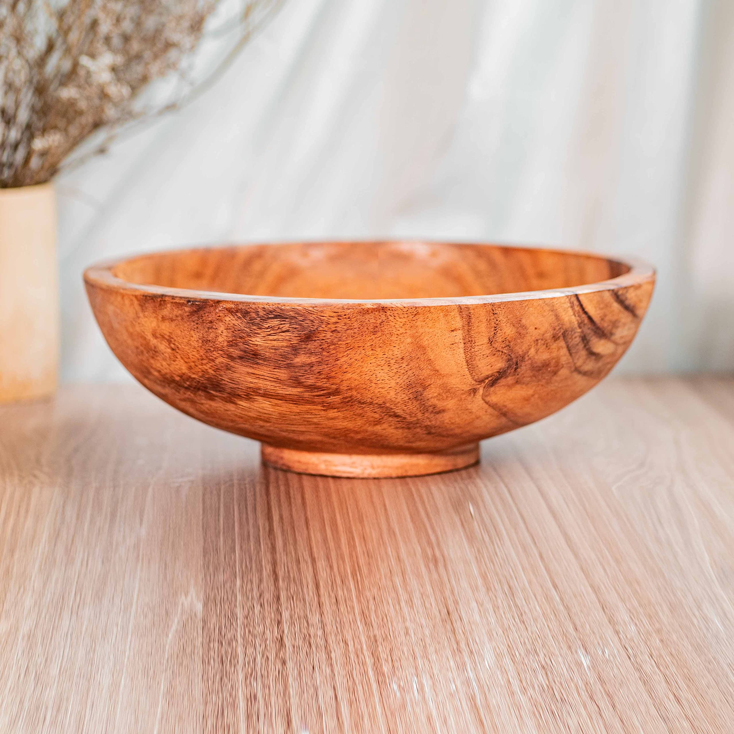 Handcrafted Acacia Wood Serving Bowl - 8.7 Inch Natural Wooden Bowl for Fruits, Salads, Snacks & Desserts | Eco-Friendly Sustainable Tableware | Perfect for Dinner Parties, Picnics & Kitchen Gifts