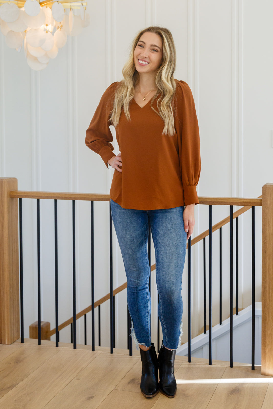 Stylish V-Neck Blouse in Toffee Brown - Perfect for Work, Date Night & Casual Outfits | Women's Fashion Top