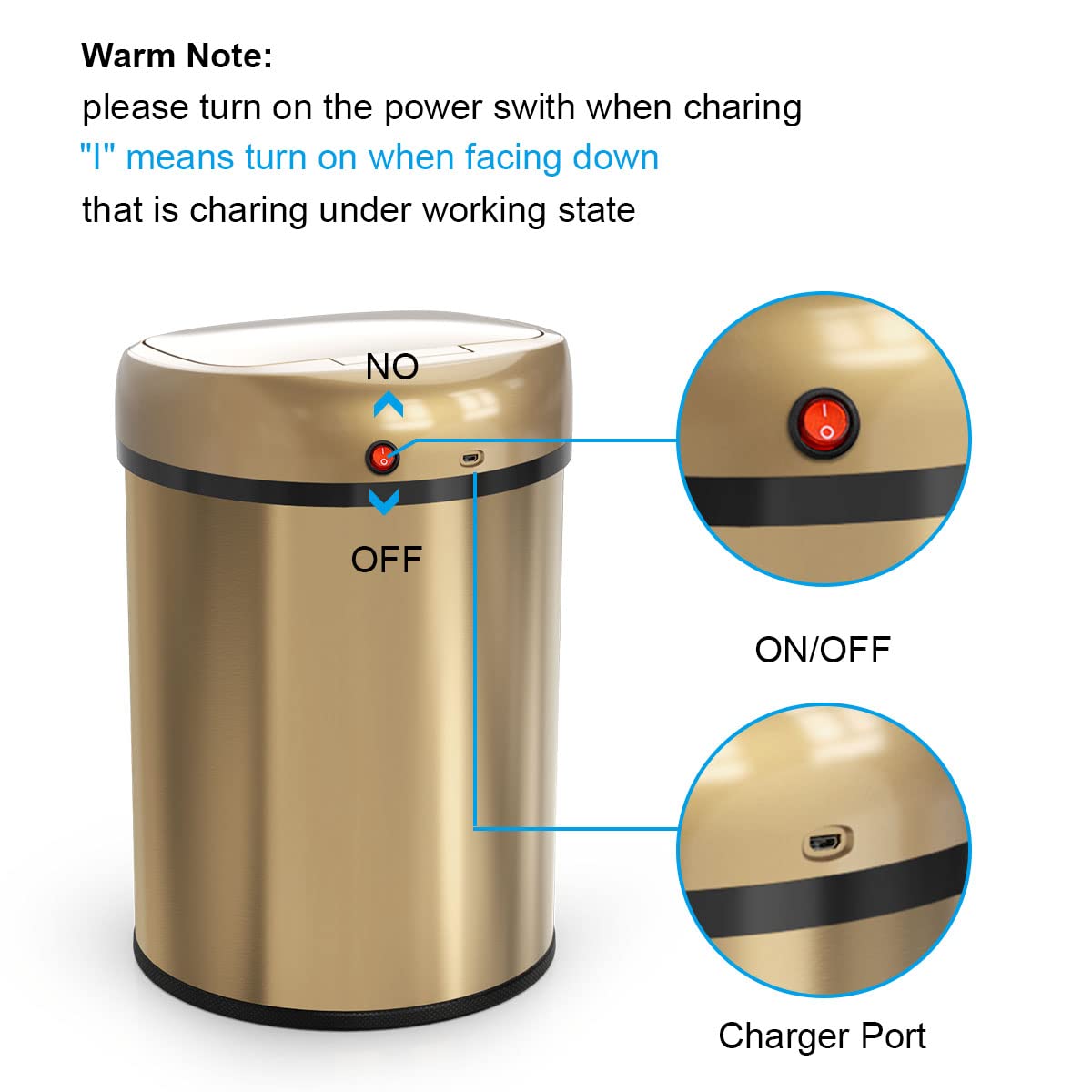 Smart Trash Can 3.5 Gallon Automatic Sealing Stainless Steel Garbage Bin - Touchless Sensor Trash Can with Odor Control for Kitchen, Bathroom, Office - Hands-Free Waste Disposal Solution (Champagne Gold)