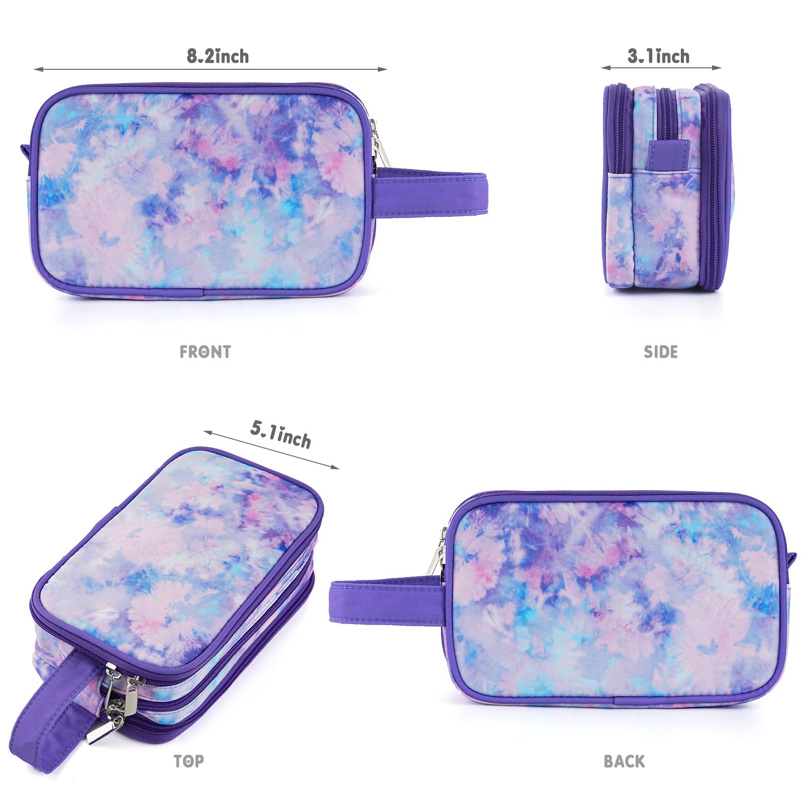 Waterproof Tie Dye Purple Travel Toiletry Bag for Girls & Teens - Hanging Cosmetic Makeup Organizer for Bathroom, School, Camping & Vacation Essentials