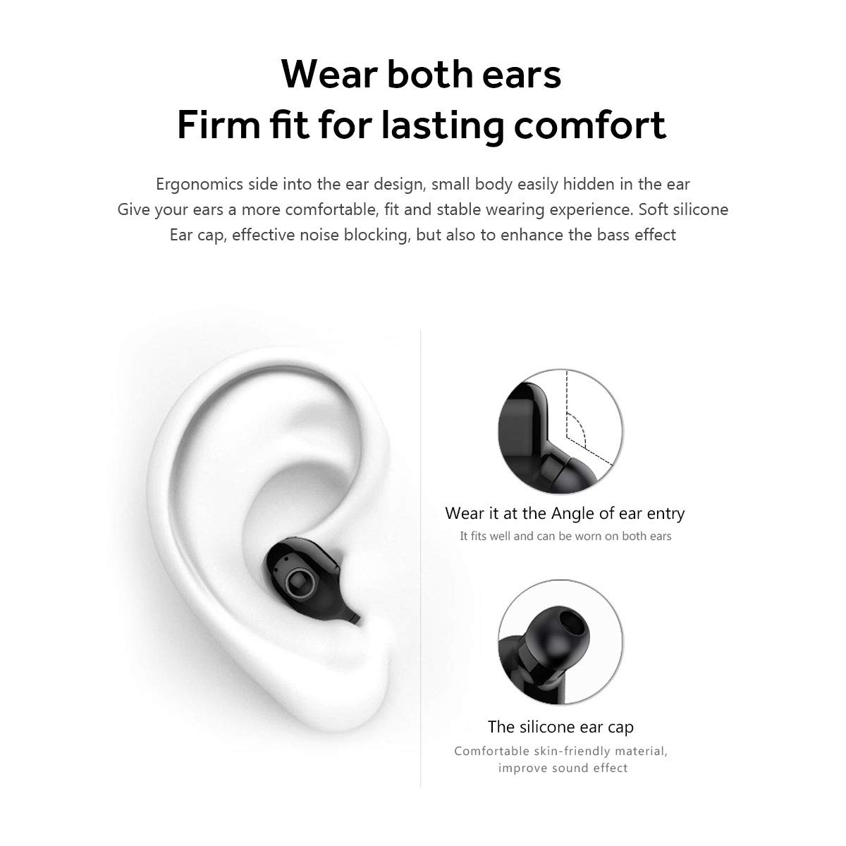 Bluetooth 5.0 Wireless Earbuds with Mic - 5 Hours Playtime, Mini In-Ear Headphones for iPhone, iPad, Samsung Galaxy, LG & Smartphones (Black) - Perfect for Gym, Running, Commuting & Work Calls