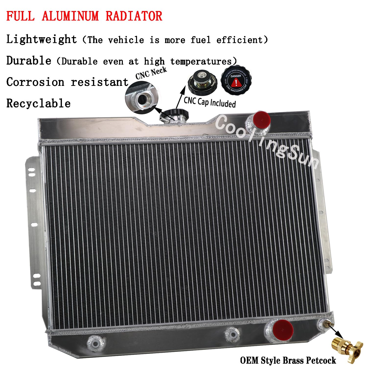 62MM 4-Row Aluminum Radiator Replacement for 1959-1965 Chevy Impala, El Camino, Bel Air, Biscayne - Includes Electric Fan Shroud & Thermostat Kit | High-Performance Cooling for Classic Car Restoration & Hot Rod Upgrades