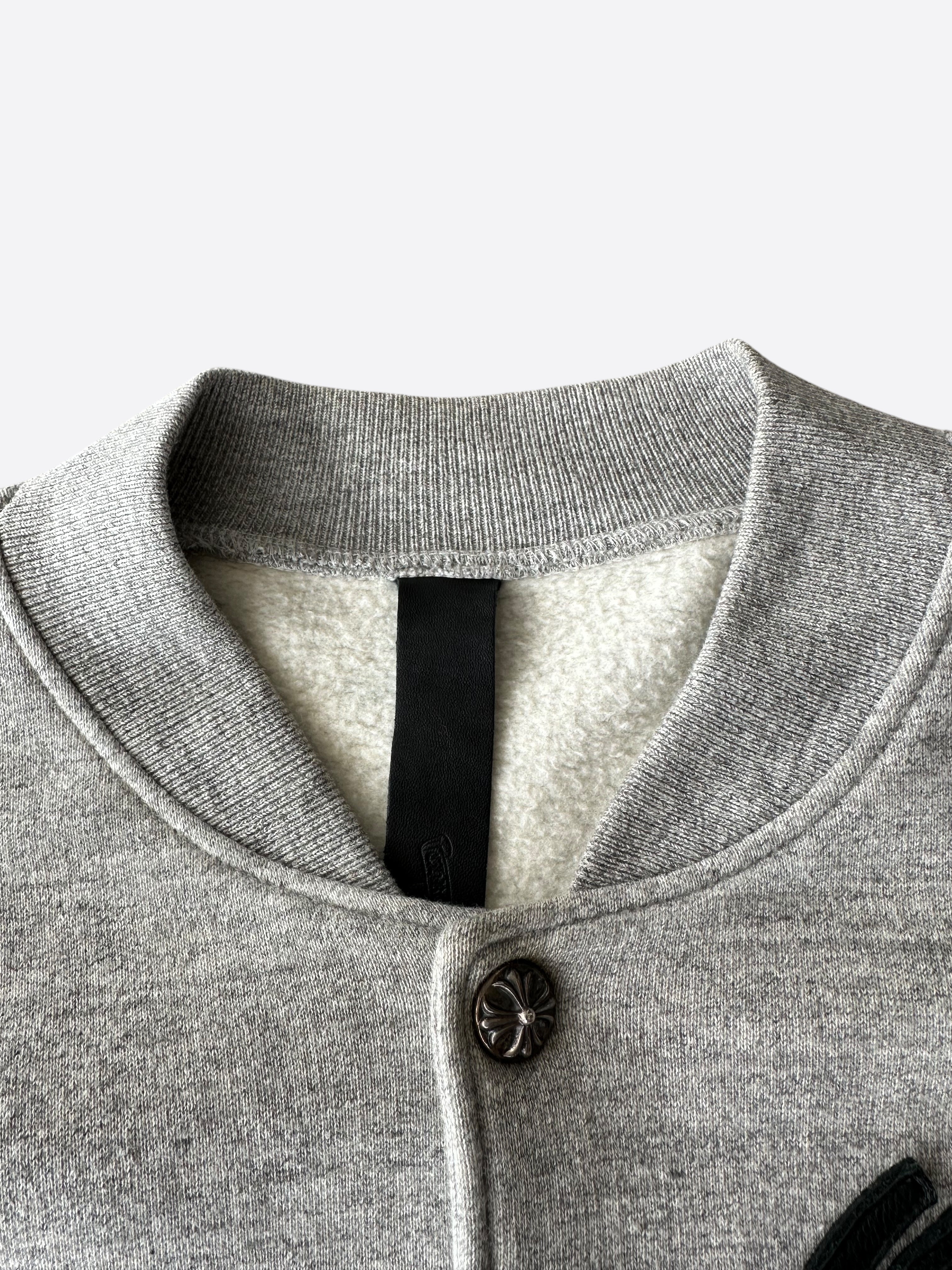 Chrome Hearts Grey & Black Leather Varsity Jacket - Stylish Men's Fashion Outerwear for Casual Wear & Street Style