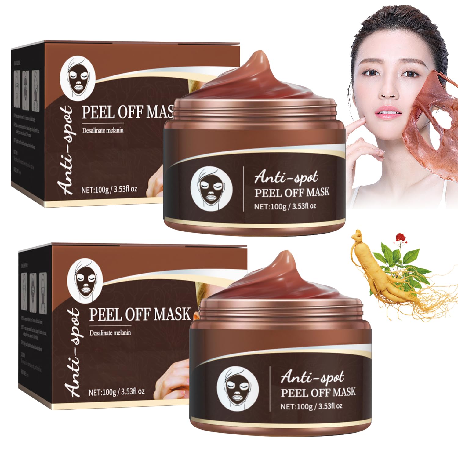 Korean Ginseng Anti-Aging Peel Off Facial Mask - Pro-Herbal Refining Treatment for All Skin Types (2 Pack) | Deep Cleansing & Skin Rejuvenation for Glowing Complexion