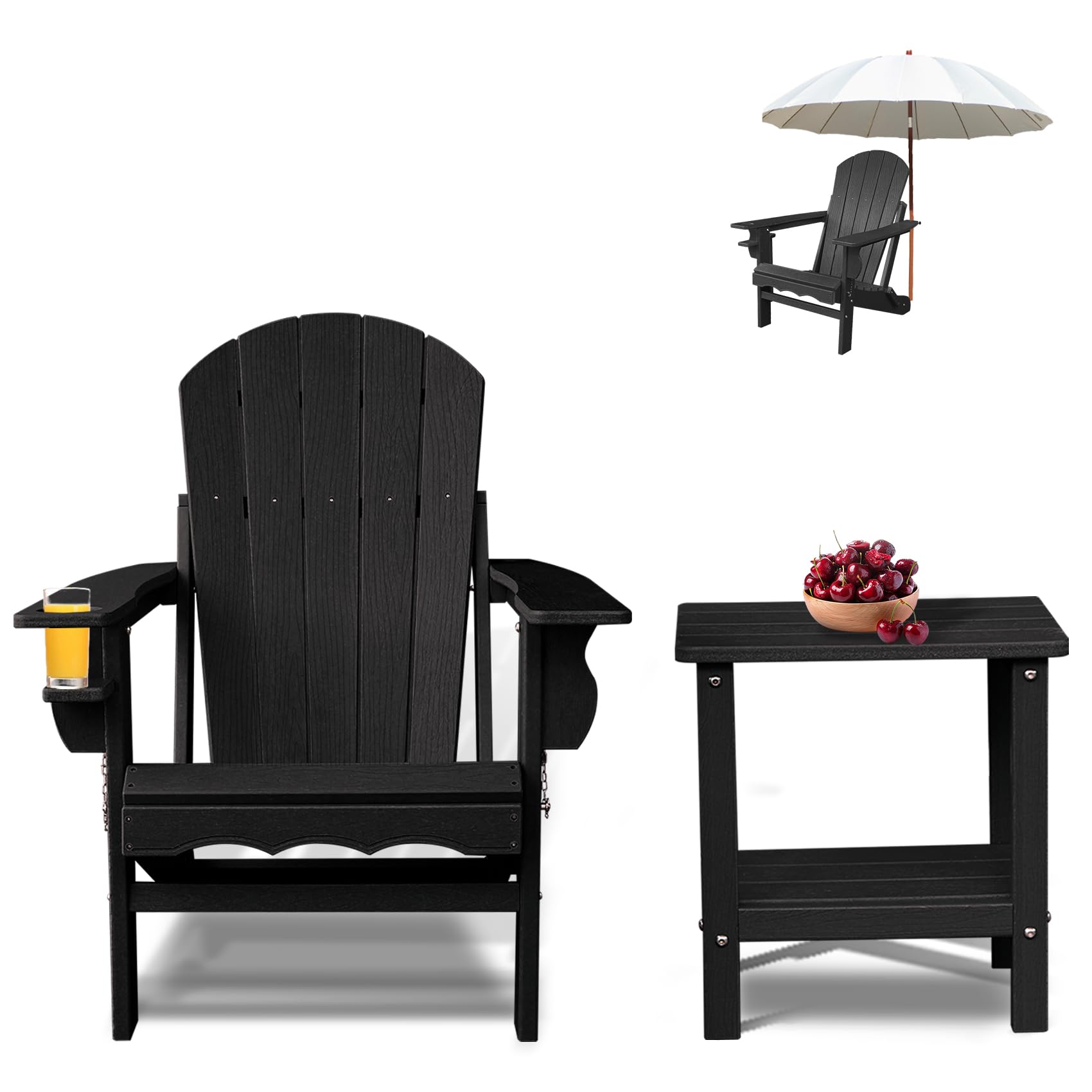 **Folding Adirondack Chair with Side Table - All-Weather Resistant Outdoor Patio Furniture for Backyard, Fire Pit, Garden & Poolside Relaxation**