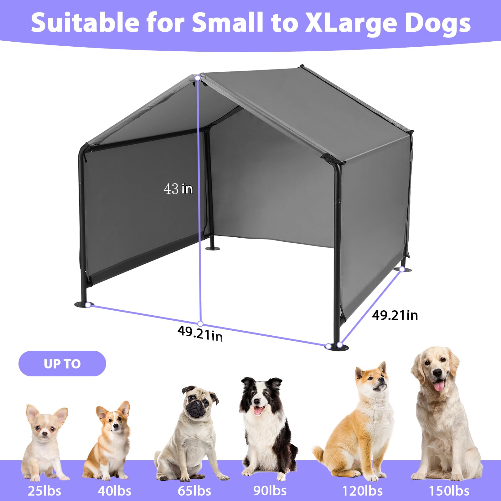 Waterproof Dog Shade Shelter Tent for Small Medium Large Dogs - Sun Protection Outdoor Pet House with Upgraded Doors & Ground Nails - Perfect for Backyard, Camping, Beach, and Patio Use