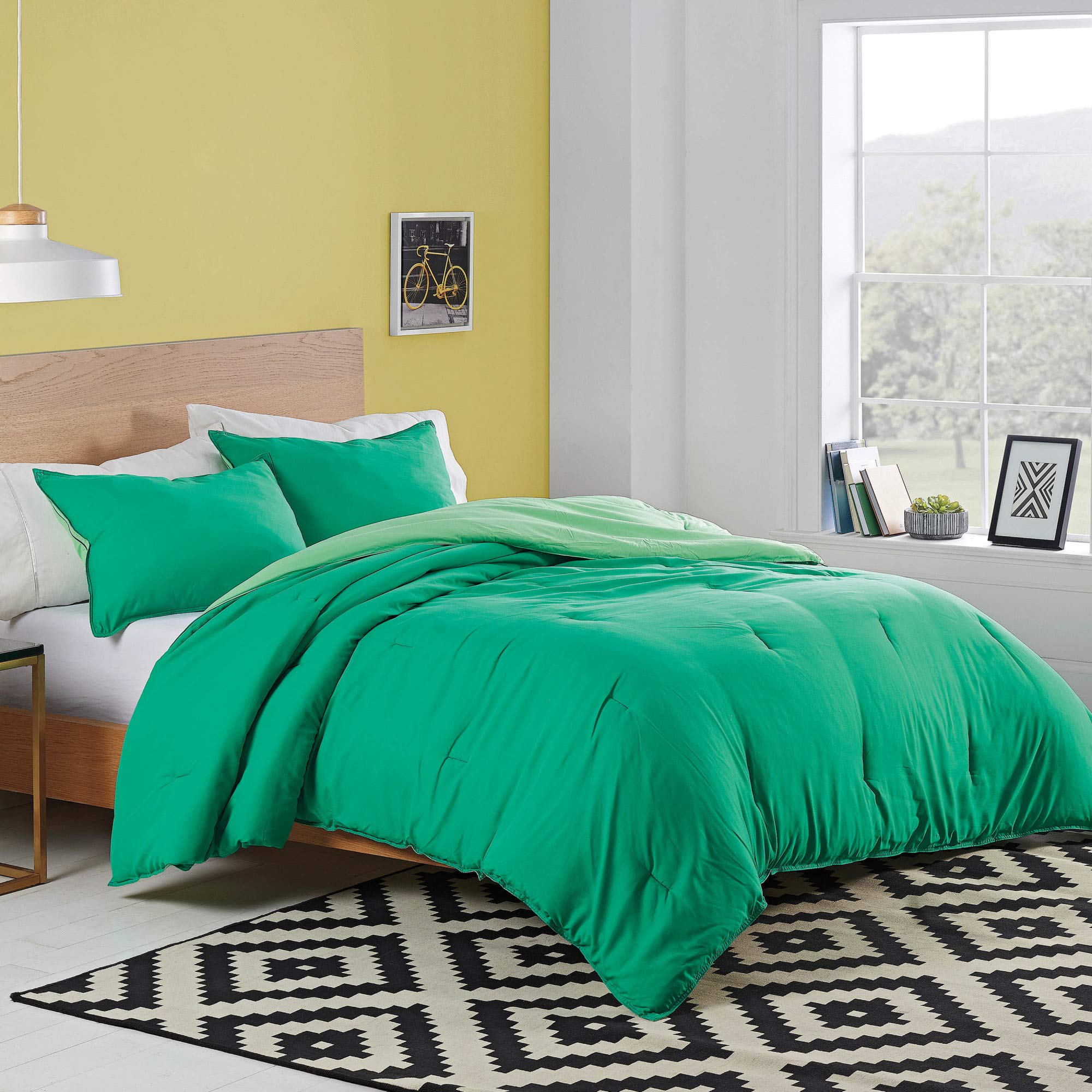 Utica® Solid Reversible King Size Green Comforter Set - 100% Cotton Bedding for All Seasons | Perfect for Master Bedroom, Guest Room & Cozy Home Decor