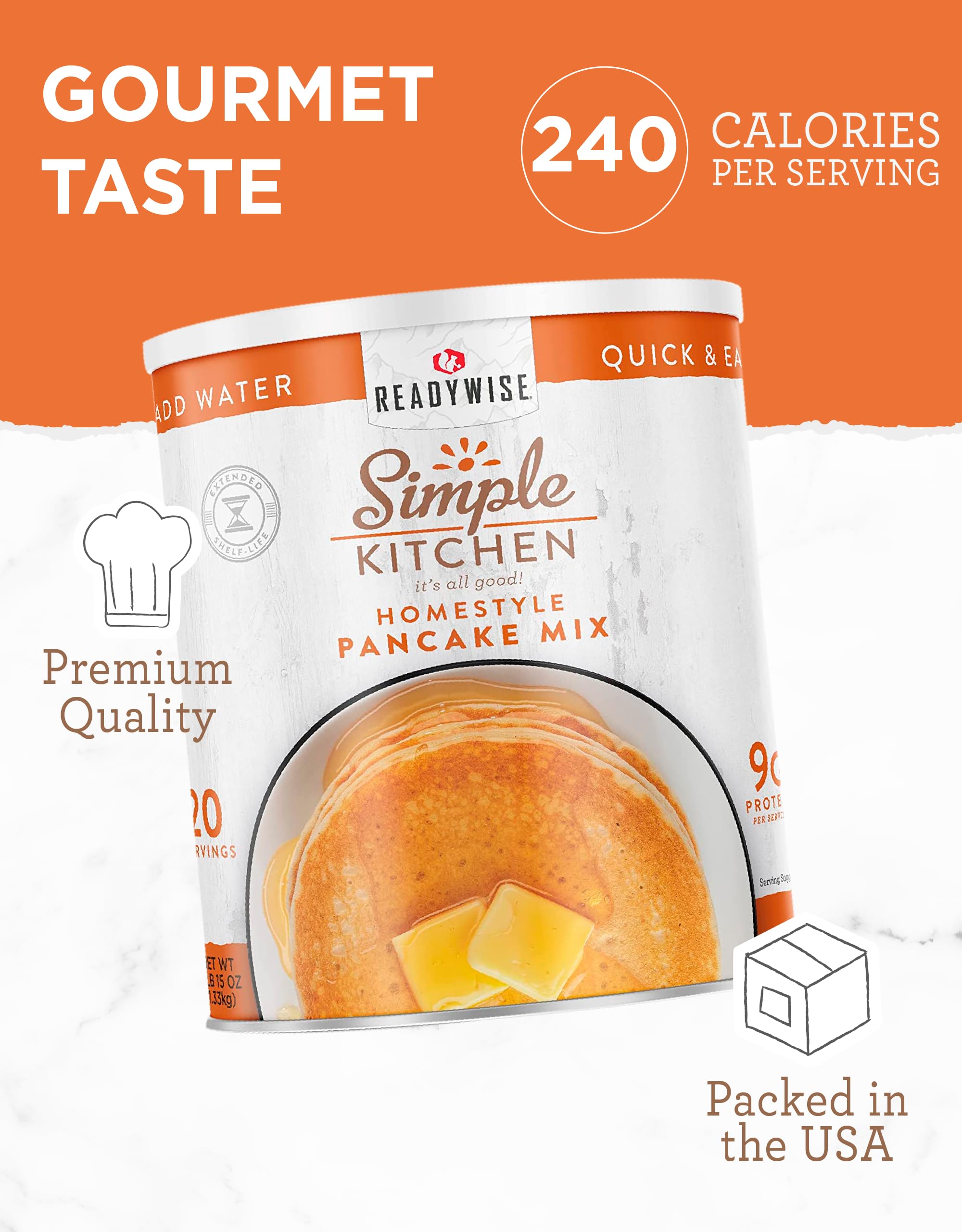 READYWISE Simple Kitchen Pancake Mix - 20 Servings, Emergency Food Supply, Survival Food, Baking Essentials for Breakfast (Pancakes & Waffles) | Perfect for Camping, Emergency Preparedness & Quick Morning Meals