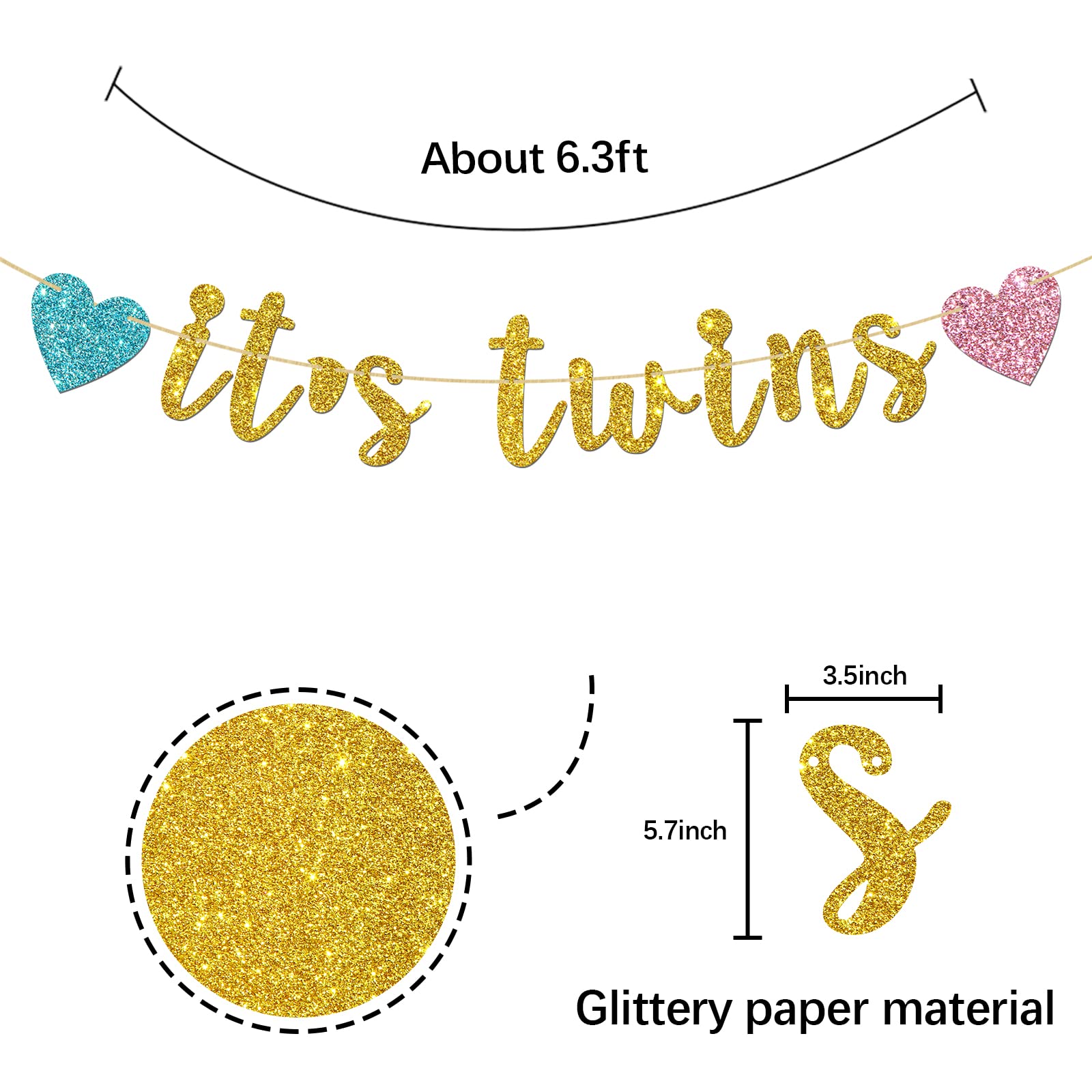 Gold Glitter Baby Shower Banner - Gender Reveal Party Decorations for Twins | Perfect for Nursery Decor, Twin Baby Showers & Newborn Photo Backdrops