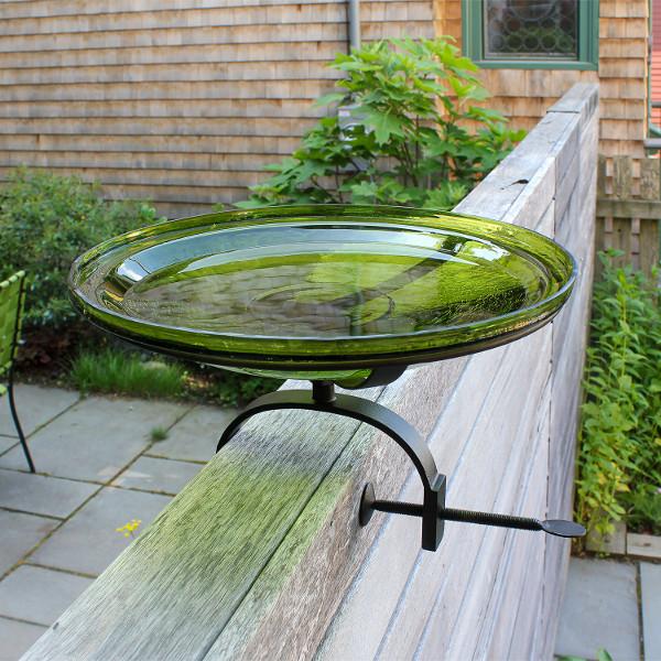 Fern Green Crackle Glass Birdbath Bowl for Garden Decor - Handmade Outdoor Bird Feeder with Crackled Texture, Perfect for Attracting Birds to Your Backyard or Patio