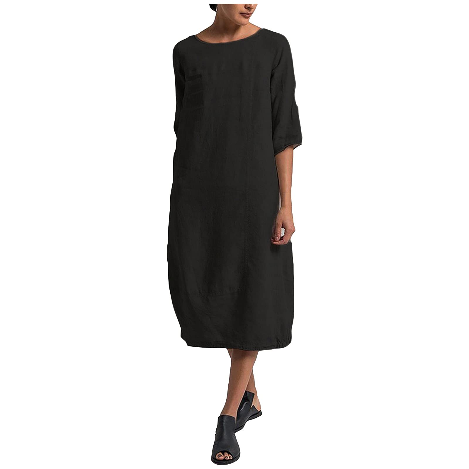 2024 Women's Summer Dresses - Cotton Linen Casual T-Shirt Dress Plus Size Y2K Solid Color Outfit | Perfect for Beach Vacation, Date Night & Streetwear Fashion