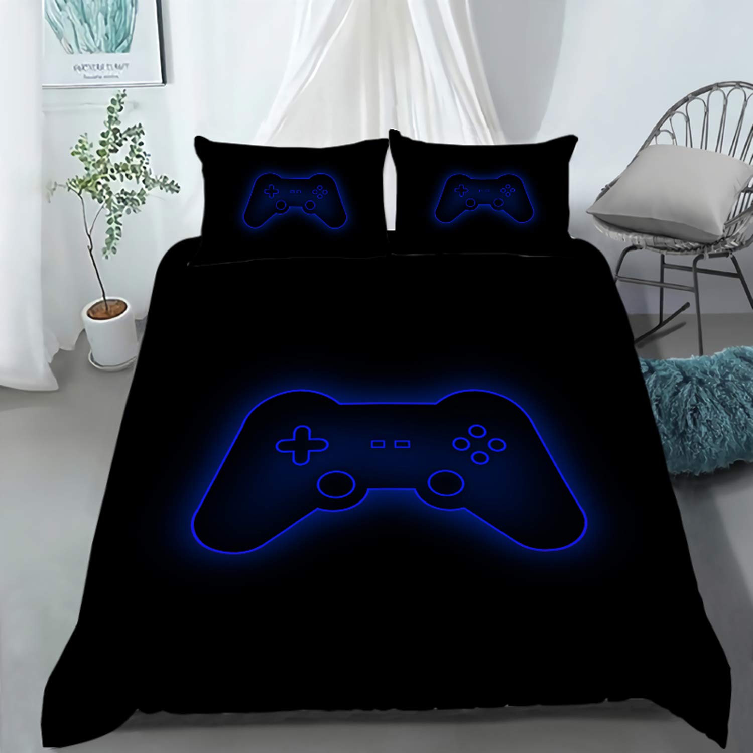 AILONEN Gaming Bedding Set for Boys - Twin Size Duvet Cover with 2 Pillow Shams - Video Game Themed Comforter Set - Perfect for Teen Boys Bedroom Decor - Gamepad Controller Design - Ideal for Gaming Enthusiasts & Sleepovers