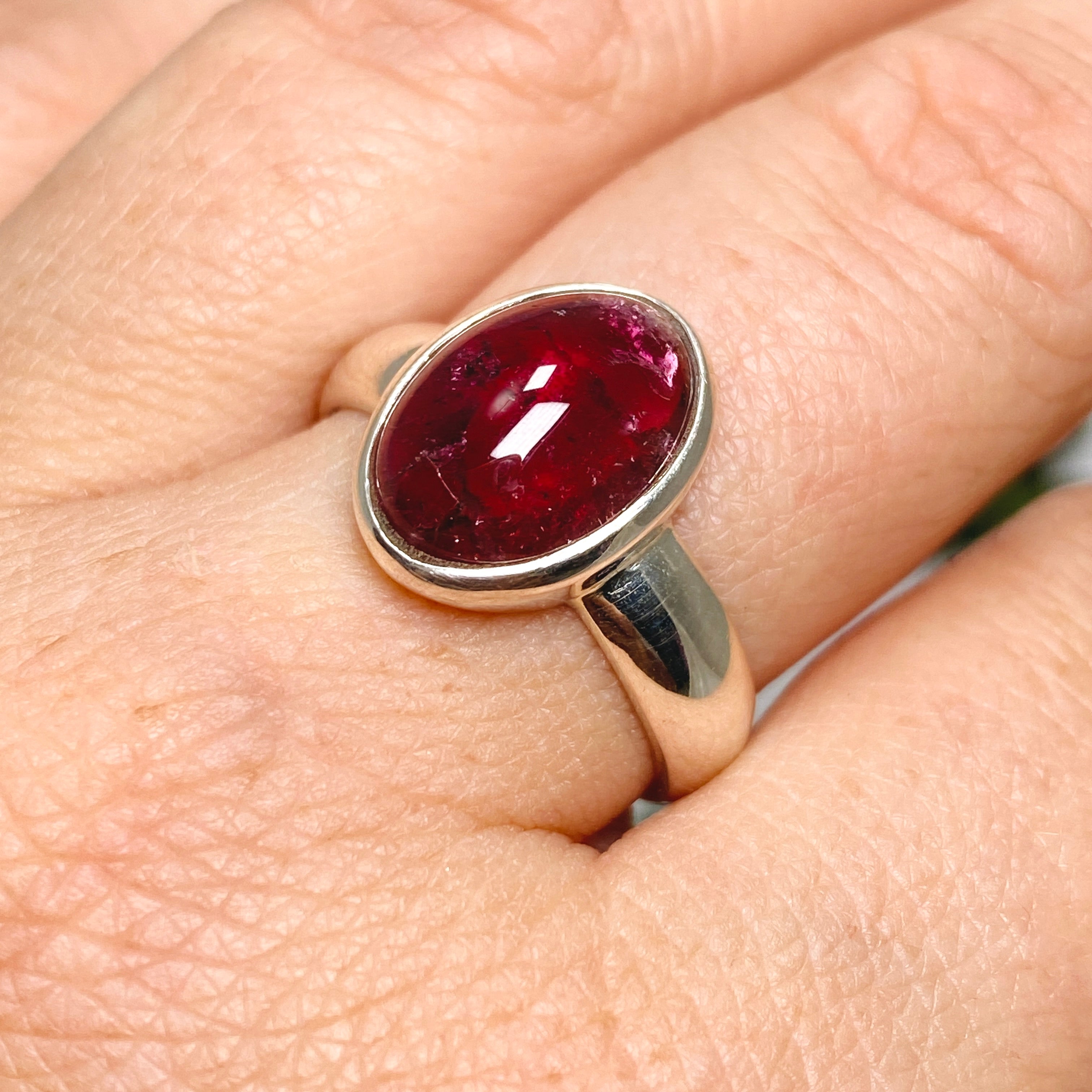Natural Pink Tourmaline Oval Cabochon Ring - Size 8.5 Sterling Silver Jewelry PRGJ737 - Perfect for Engagement, Anniversary & Everyday Wear