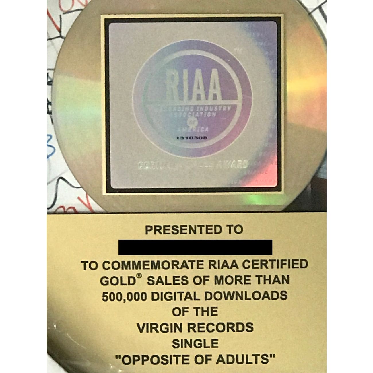 Chiddy Bang Opposite Of Adults RIAA Gold Single Award Signed by the Duo - Collectible Music Memorabilia for Fans & Display