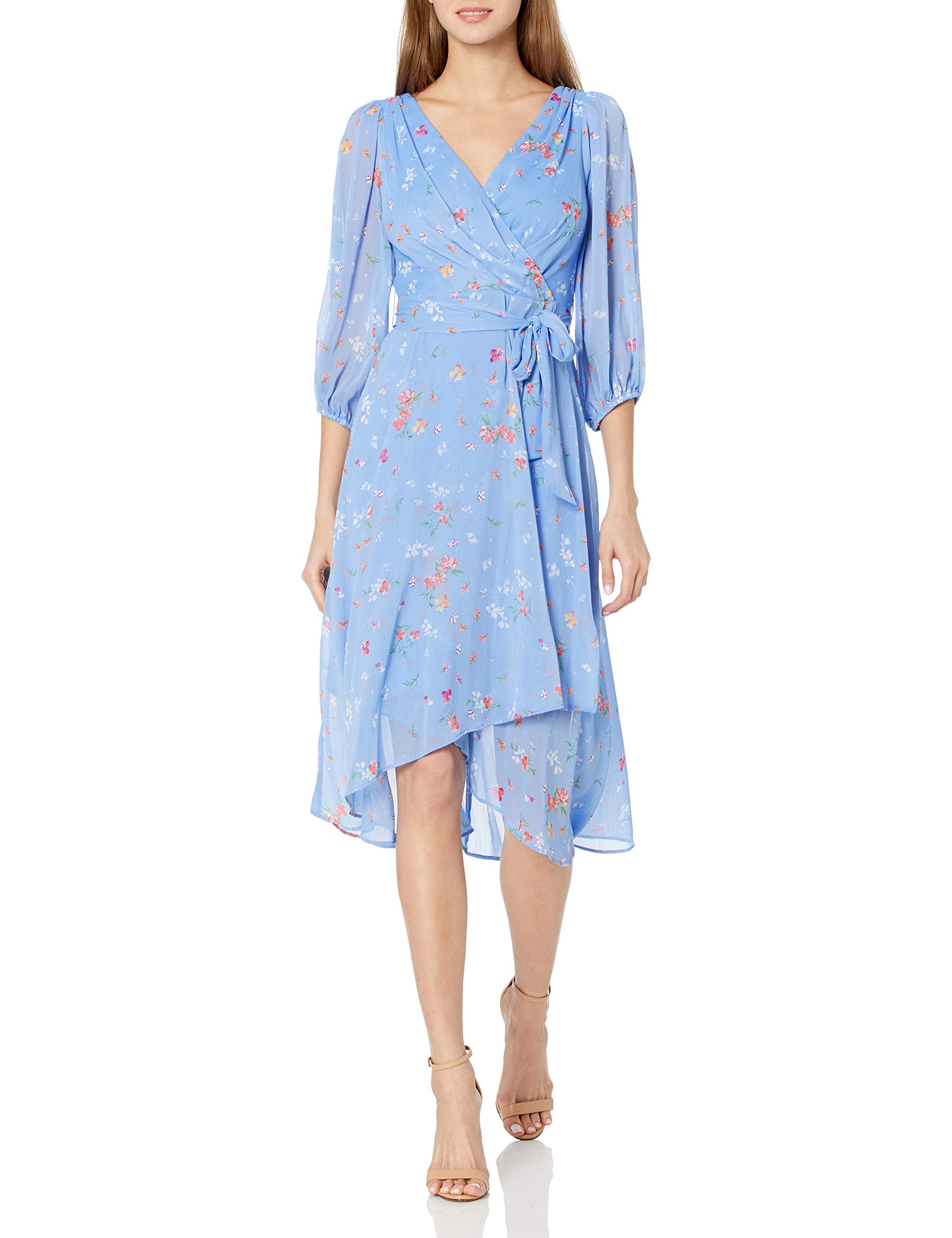 DKNY Women's Faux Wrap Dress - Elegant Stretch Knit Midi Dress for Work, Party & Special Occasions | Flattering Fit for Office, Cocktail Events & Date Nights