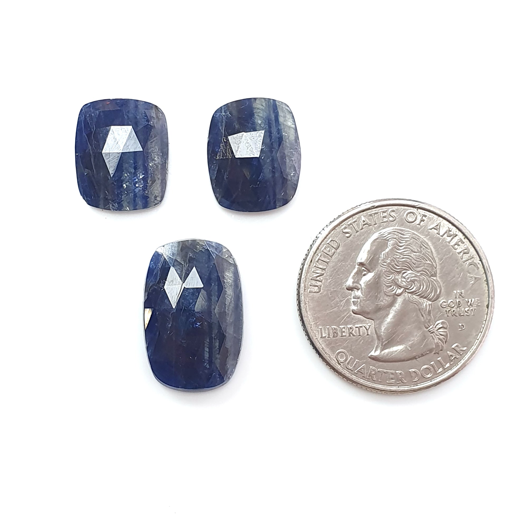 Natural Untreated Bi-Color Sapphire Rose Cut Slices - Multi Gemstone Cushion Shape Faceted (2pc/3pc Sets) for Jewelry Making, Engagement Rings & DIY Crafts