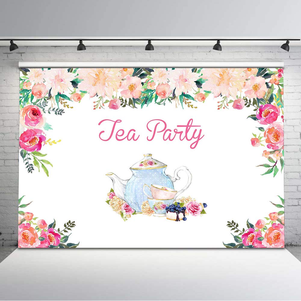 Avezano 8x6ft Floral Tea Party Backdrop - Spring Watercolor Vinyl Background for Baby Showers, Birthdays & Decorations | Perfect for Indoor/Outdoor Events, Photo Booths & Party Decor