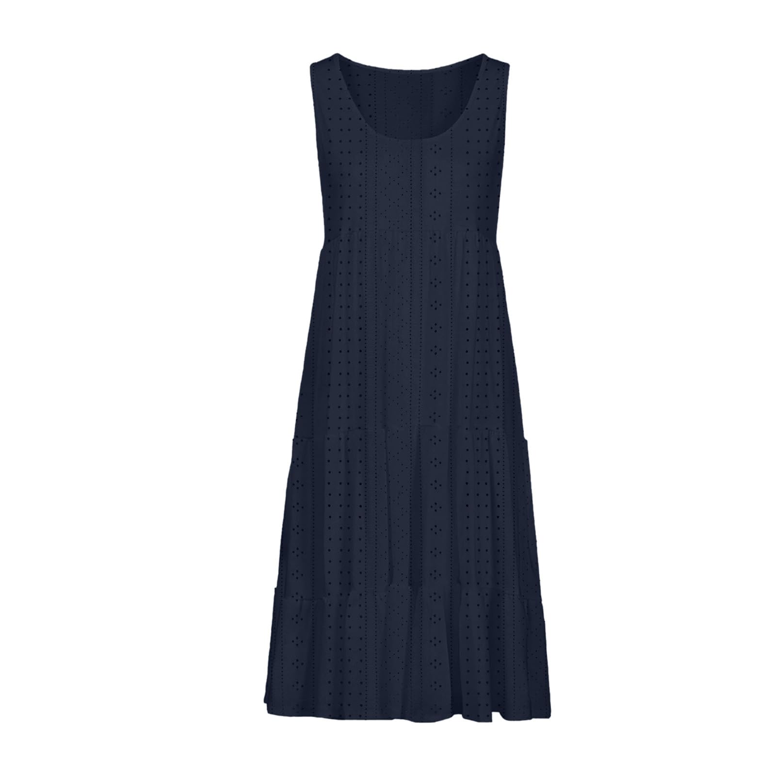 BOXIACEY Women's Sleeveless Sundress 2024 Summer Eyelet Beach Dress - Ruffled Tiered Layered Flowy Dress for Vacation, Pool Party, and Casual Outings