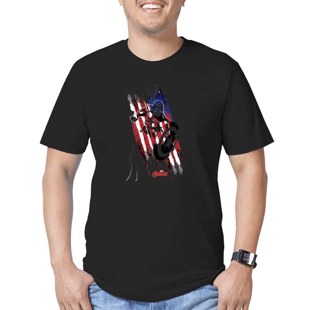 Captain America Flag Men's Fitted T-Shirt | Patriotic Superhero Graphic Tee | Perfect for Comic Con, Fourth of July & Marvel Fan Events