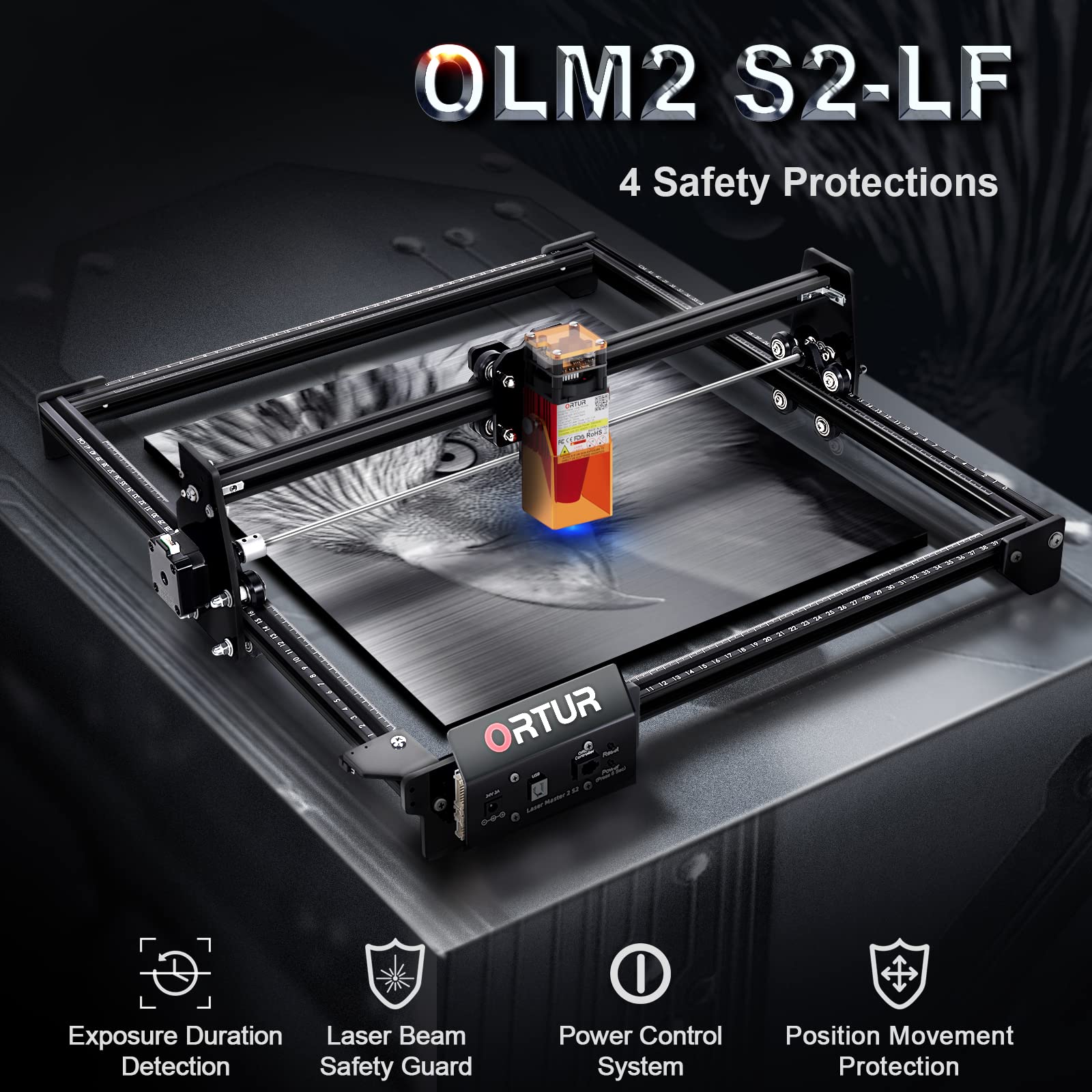 Ortur Laser Master 2 S2-LF 5500mW Laser Engraver & Cutter with Rotary Roller - Professional Class 4 Laser Machine for Wood, Metal, Leather & Acrylic - Perfect for DIY Crafts, Home Decor & Small Business Projects