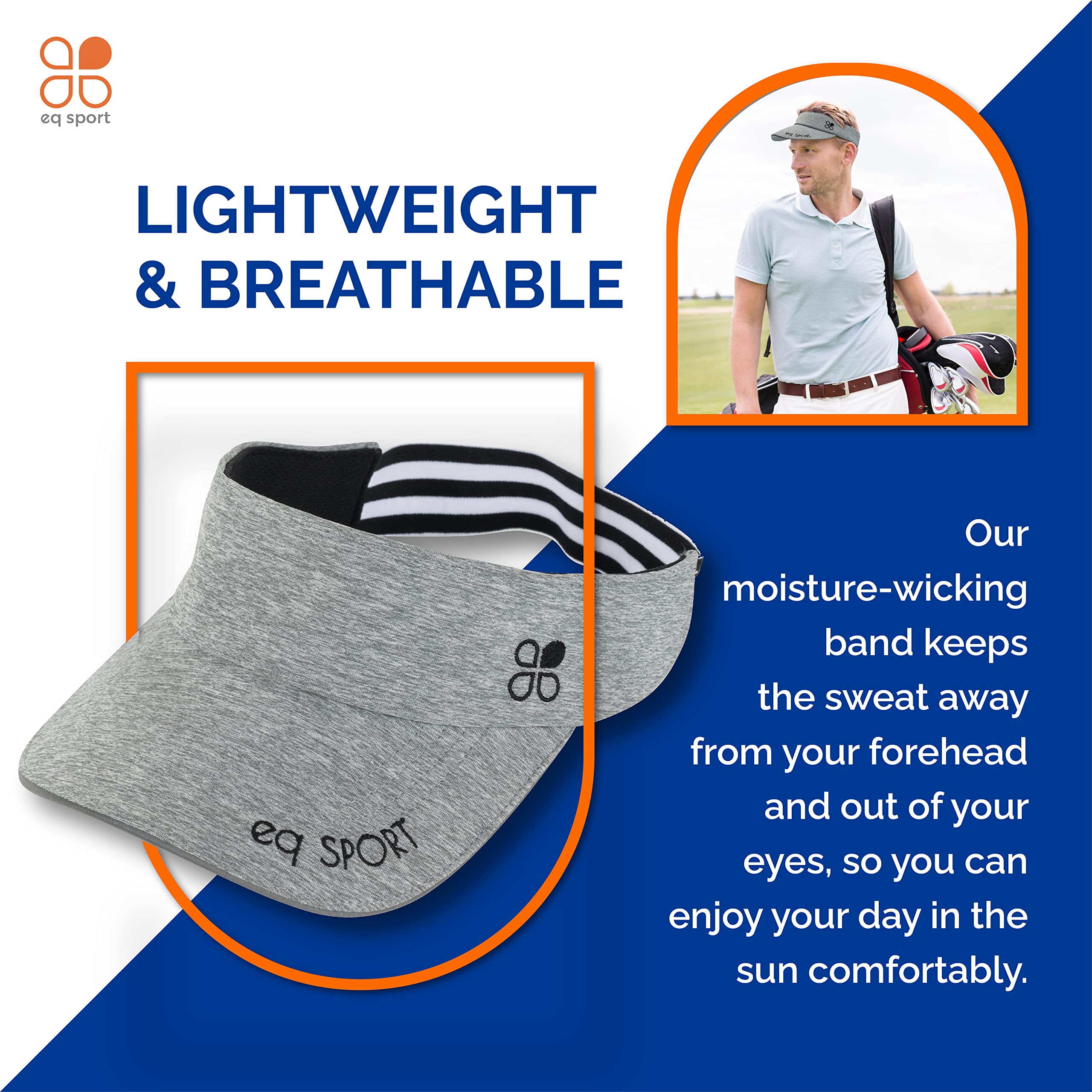 EQ SPORT Sun Visors for Women & Men - Adjustable Stretchy Elastic Band Golf & Tennis Visor Hats - UV Protection Sports Cap for Outdoor Activities, Running, Hiking, Beach & Summer Wear