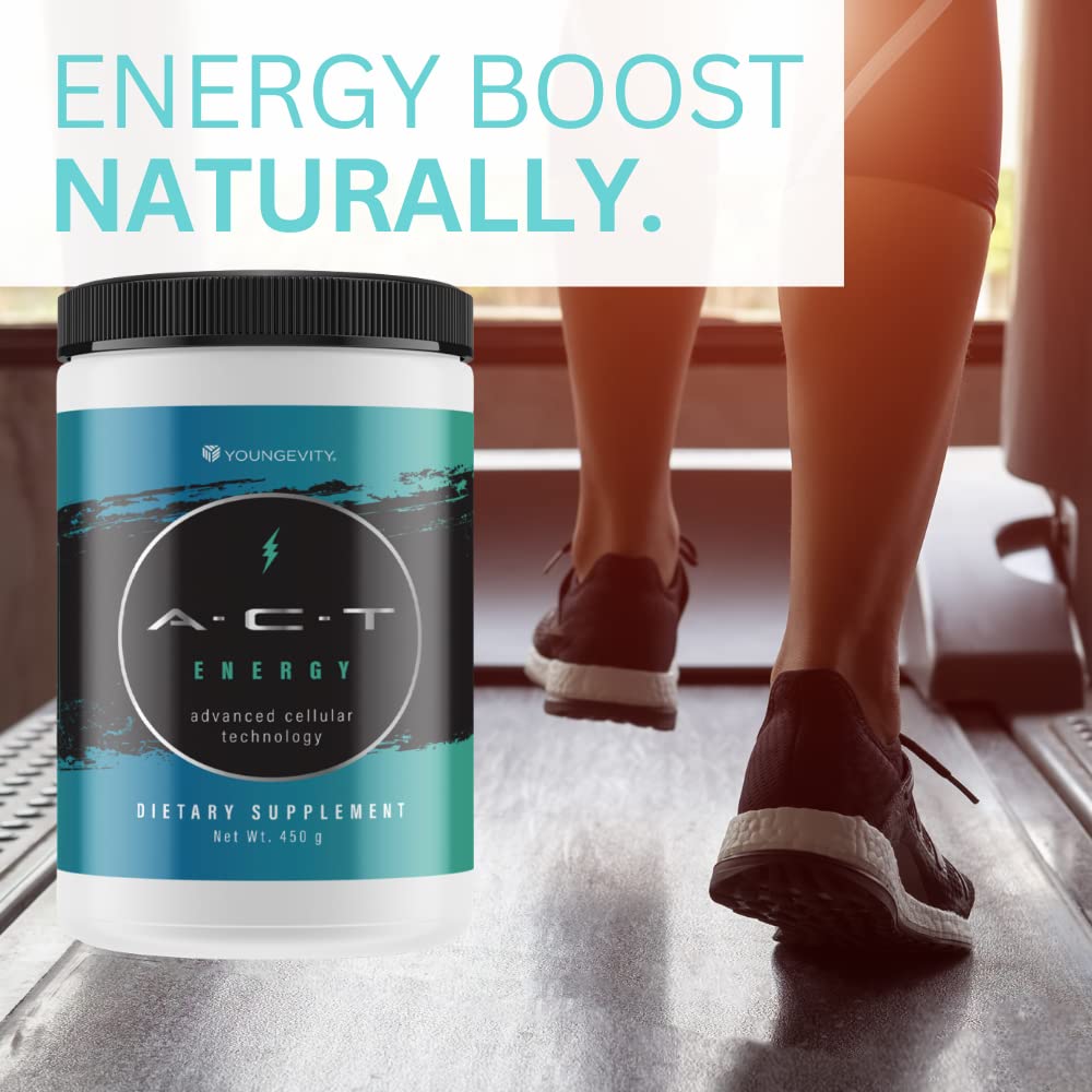 ACT Energy Natural Healthy Energy Drink - 40 Calories, 450g (3 Canisters) by Youngevity | Low-Calorie Boost for Workouts, Focus & Daily Energy | Ships Worldwide