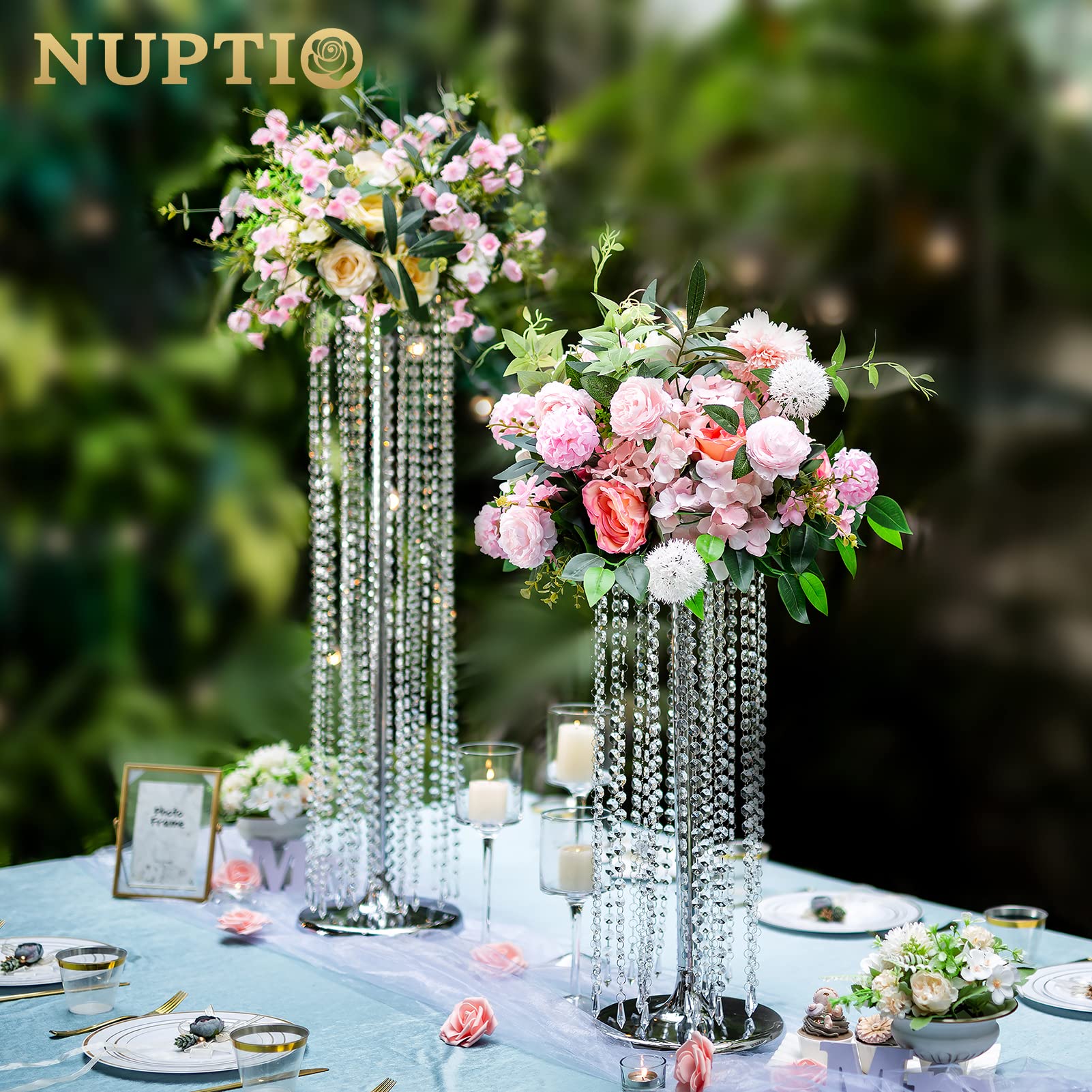 NUPTIO 10-Pack 23.6 Inch Silver Metal Zinc Trumpet Flower Vases - Elegant Wedding Centerpiece Decor for Table Arrangements, Home Decor & Event Styling