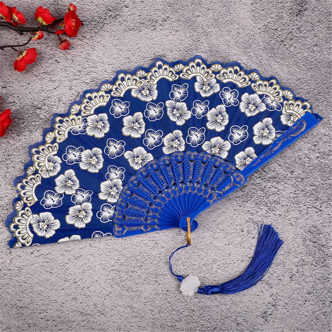 Chinese Style Silk Folding Fan - Elegant Floral Lace Hand Fan for Women, Wedding Dance, Photo Props & Home Decor | Traditional Asian Art Craft for Performances, Parties and Cultural Events