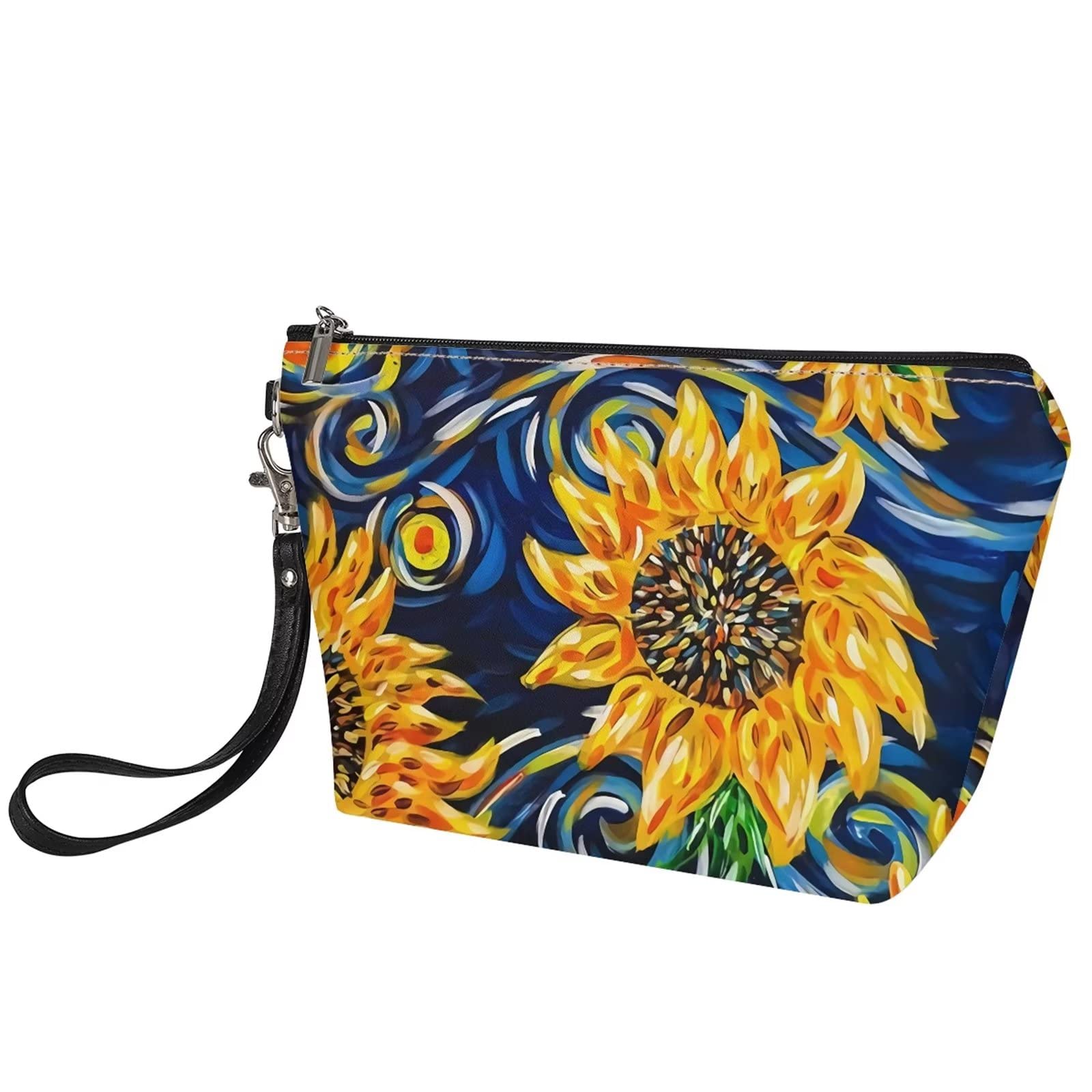 Sunflower Oil Painting Cosmetic Bag - Women's Zippered Makeup Travel Organizer & Toiletry Case for Girls | Perfect for Travel, Gym, and Daily Essentials Storage