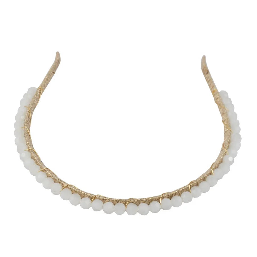A'el Este Amadi Bridal Beaded Headband - Elegant White Wedding Hair Accessory for Bride, Bridesmaids & Special Occasions