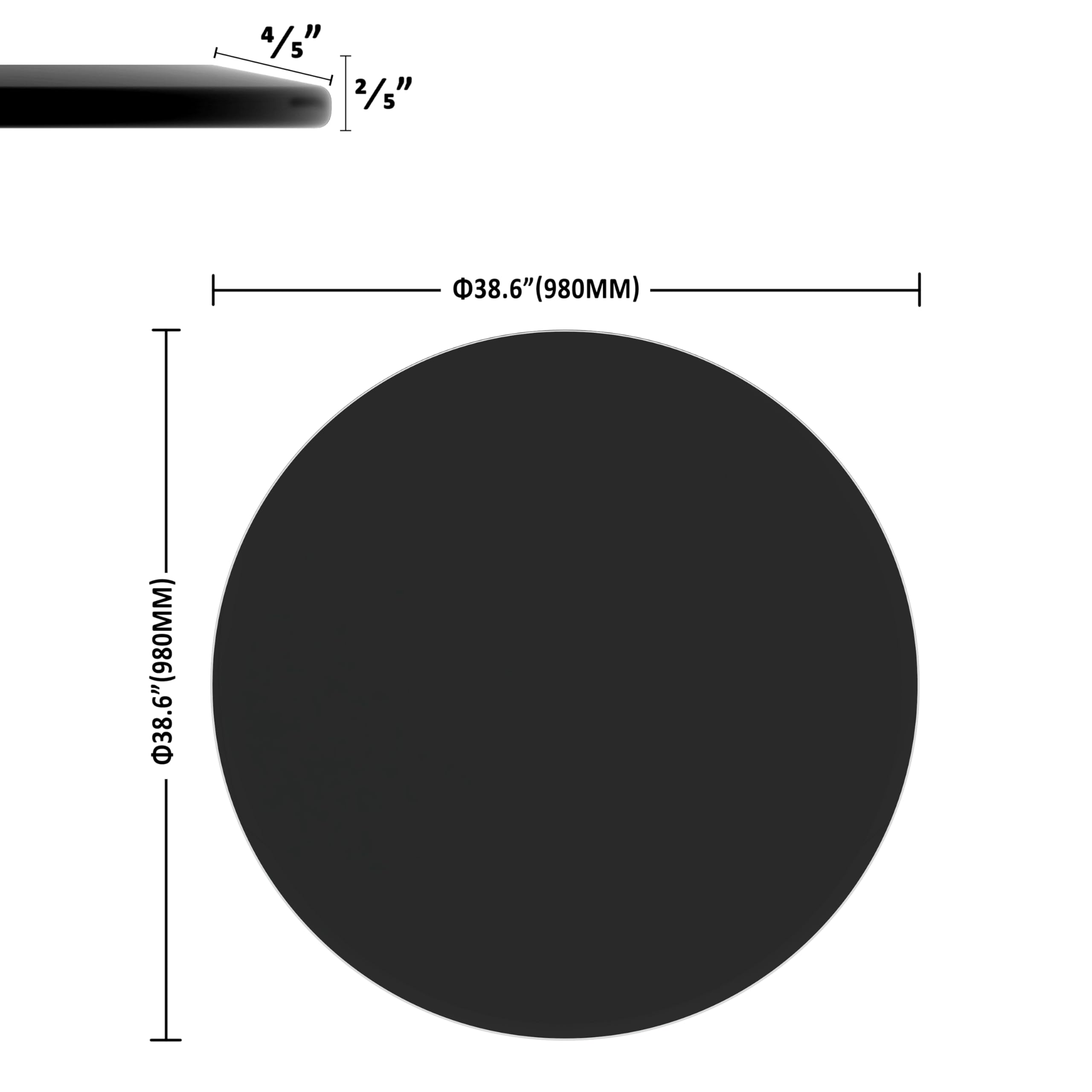 38.6 Inch Round Tempered Glass Table Top - 2/5 Inch Thick Black Glass with Beveled Polished Edge - Perfect for Dining Tables, Coffee Tables, and Modern Home Decor