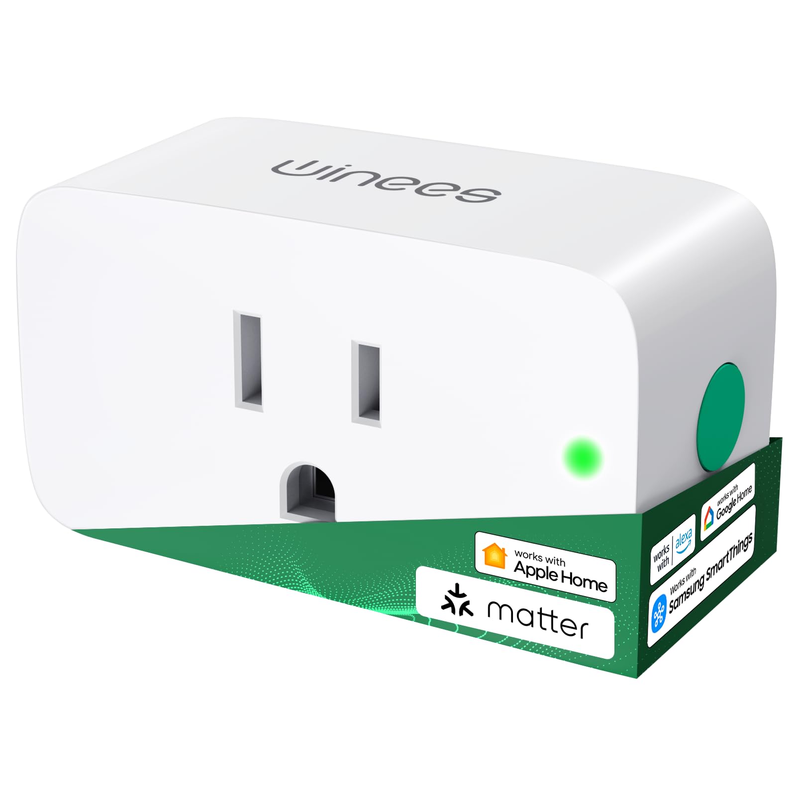 Winees Matter Smart Plug 1 Pack - Alexa Compatible Smart Outlet (15A/1800W Max) for Home Automation | APP Remote Control, Timer & Scheduling | 2.4GHz Wi-Fi Only | Perfect for Smart Home, Office & Vacation Rental Automation