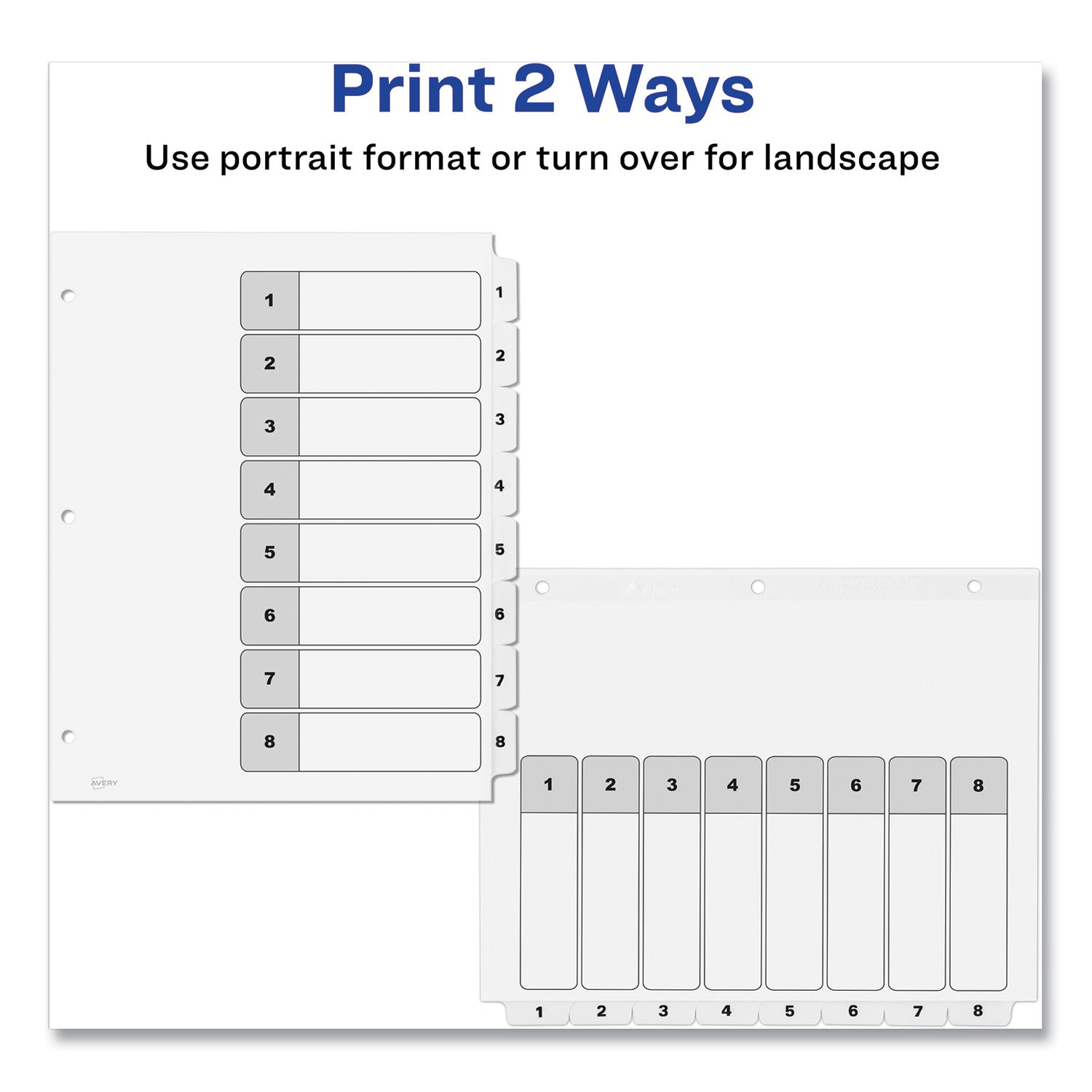 Avery® Customizable Table of Contents Index Dividers - 8 Tabs (1-8), 11 x 8.5 Inches, Black & White, 6 Sets - Perfect for Office Organization, Binders, and Document Filing