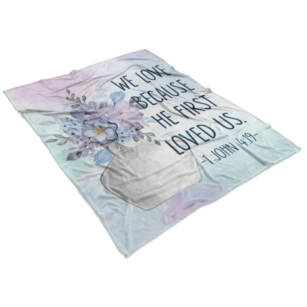 Christian Prayer Blanket with Bible Verse 1 John 4:19 - Soft Religious Throw for Worship, Bible Study & Comfort - Inspirational Jesus Blanket for Church, Home & Gifts