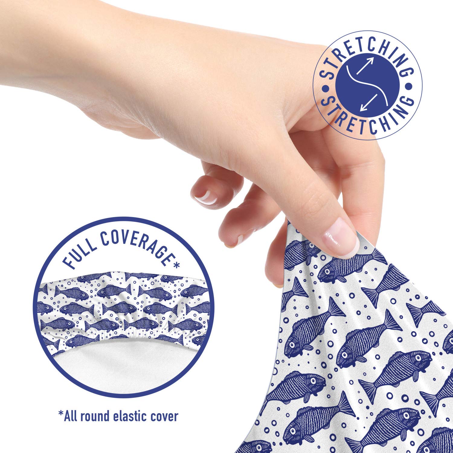 Ambesonne Nautical Office Chair Slipcover - Monochrome Hand-Drawn Fish Pattern with Minimal Bubbles, Stretch Fabric Chair Cover in Violet Blue & White | Perfect for Home Office, Gaming Chair, or Dining Room Decor