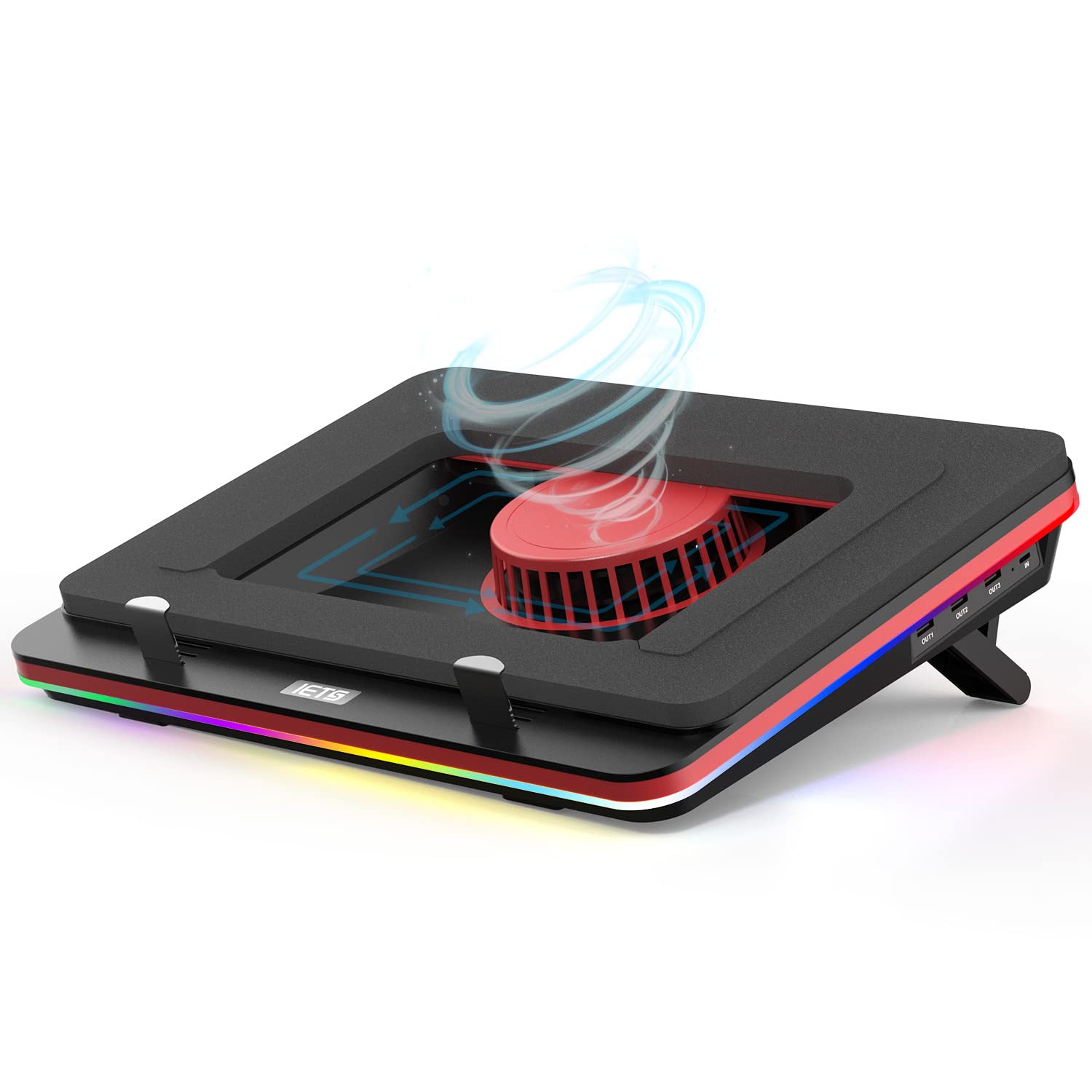 IETS GT500 High-Speed Laptop Cooling Pad with 5000 RPM Turbo Fan, RGB Lighting & 3-Port USB Hub - Adjustable Speed for 13-17.3 Inch Gaming Laptops - Perfect for Intense Gaming, Video Editing & Overheating Prevention