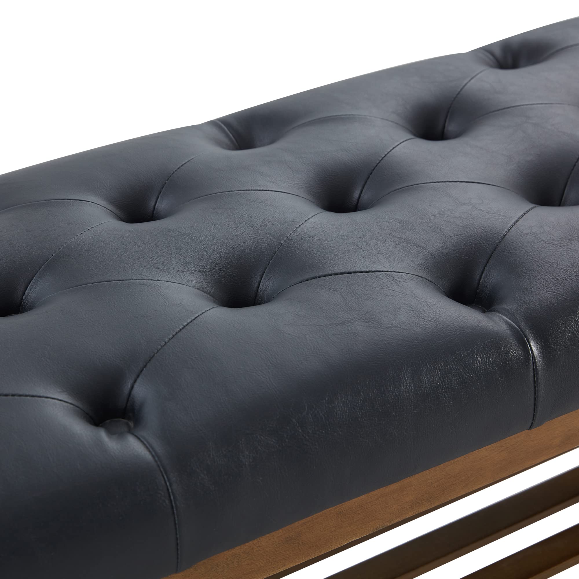 HUIMO PU Leather Entryway Bench with Button-Tufted Design - Solid Wood Shelf Storage Ottoman for Living Room, Bedroom & Dining Area - Versatile Shoe Bench, End of Bed Seat & Kitchen Dining Chair (Black)