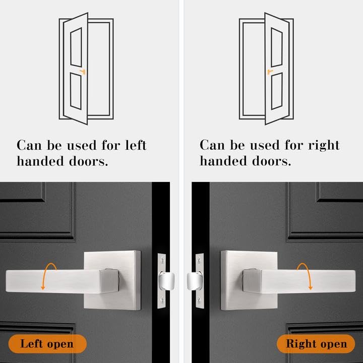 Probrico 6 Pack Satin Nickel Square Door Levers - Heavy Duty Interior Non-Locking Passage Door Handles for Hall & Closet | Keyless Entry Leversets | Perfect for Bedrooms, Bathrooms & Storage Rooms