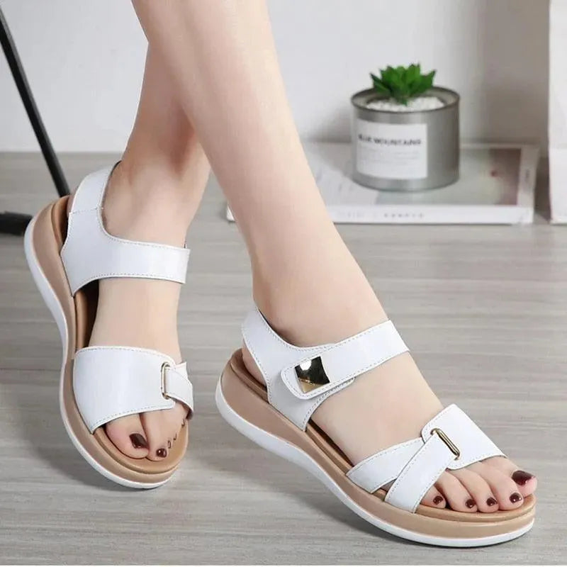 Comfortable Soft Hook Loop Leather Sandals for Women - Breathable Summer Beach Walking Shoes | Perfect for Vacation, Casual Outings & Outdoor Activities