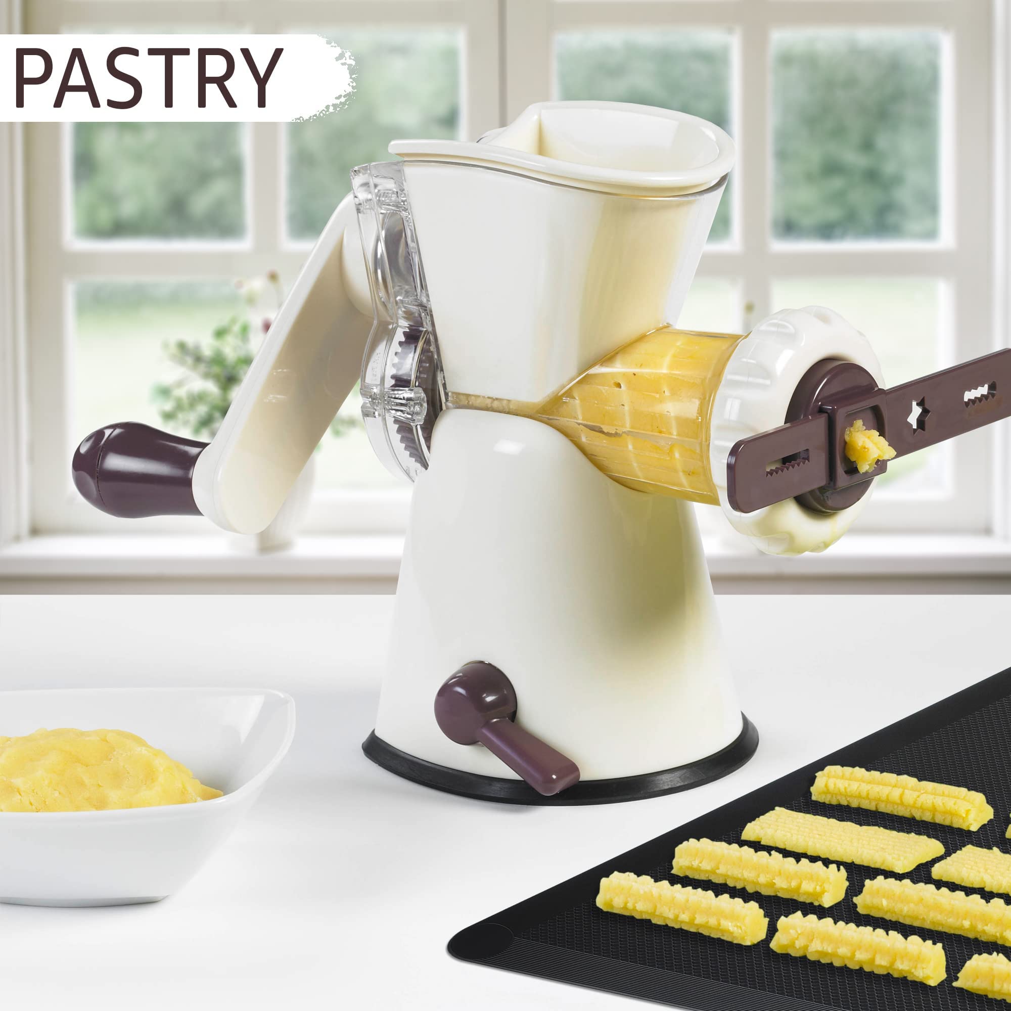 LURCH Germany Cookie Biscuit Maker with Meat Grinder Attachment | Hand Crank Manual Cookie Press, Churros Maker, Sausage Stuffer & Meat Grinder | Easy to Clean - Eggplant/Cream White | Perfect for Baking Cookies, Making Churros & Homemade Sausages