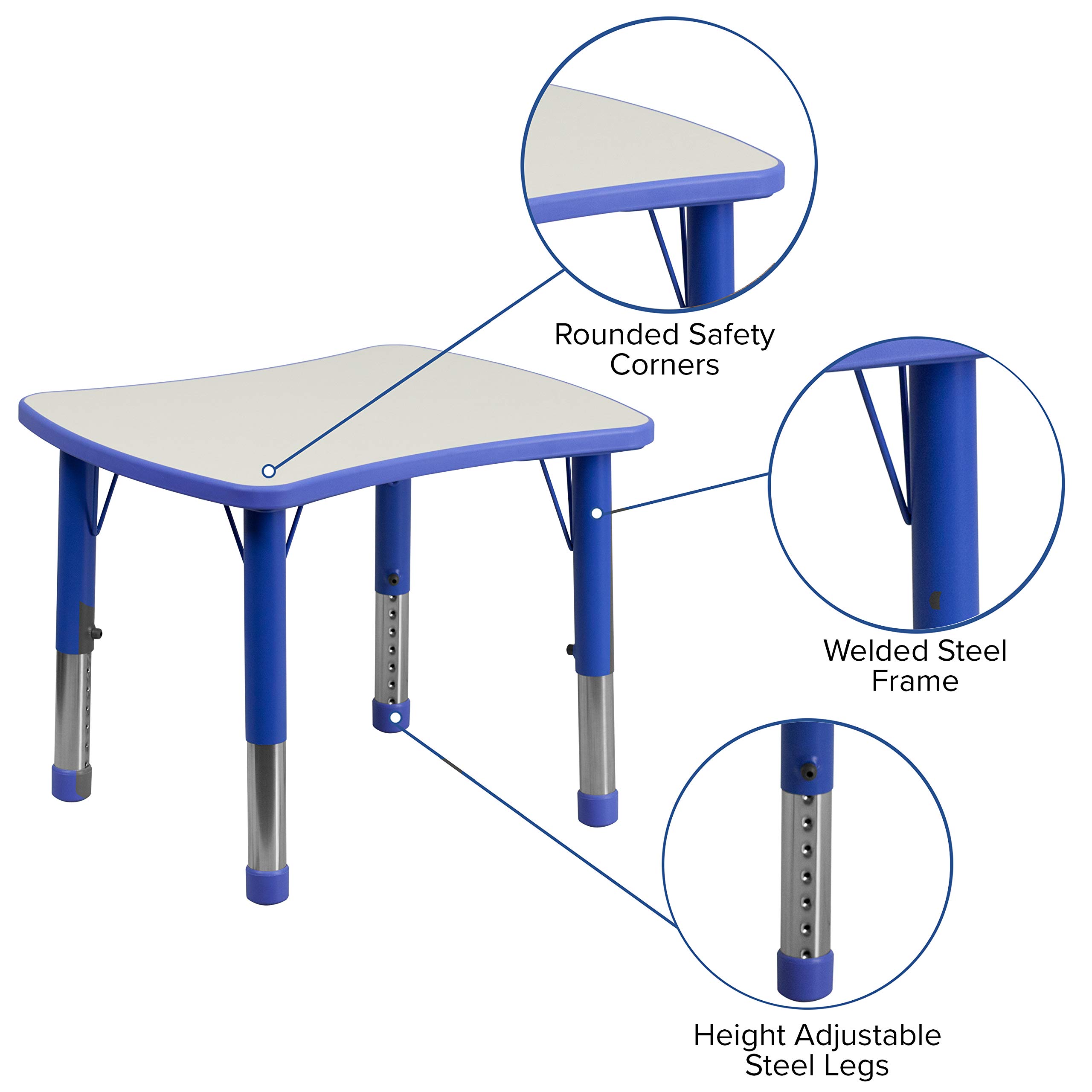EMMA + OLIVER 21.875x26.625 Inch Blue Plastic Adjustable Height Kids Activity Table - Perfect for Playroom, Classroom & Homeschool Learning Activities