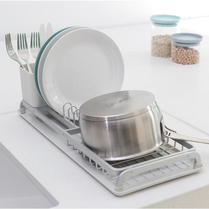 Compact Dish Drying Rack Light Grey - Space Saving Kitchen Organizer for Dishes, Cups & Utensils - Perfect for Small Kitchens, Apartments & RVs