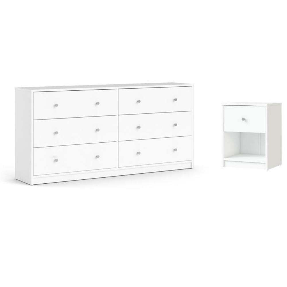 Modern White Wood Dresser and Nightstand Set - 2 Piece Bedroom Furniture for Master Bedroom, Guest Room & Nursery Storage Solutions