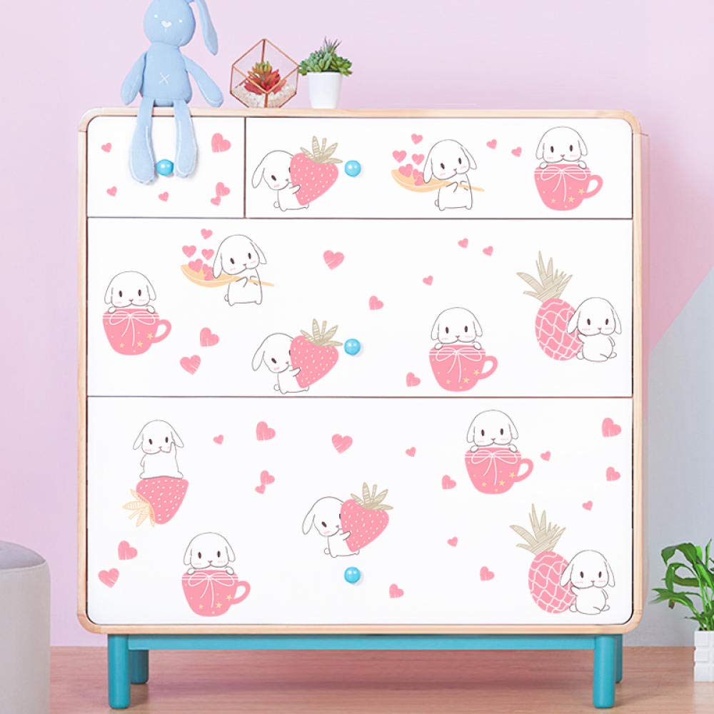 Cute Strawberry Rabbit Wall Stickers - Kawaii Home Decor for Girls Room, Pink Bedroom Wall Decoration, Nursery & Kids Room Mural Wallpaper Posters | Perfect for Baby Rooms, Playrooms & Teen Bedrooms
